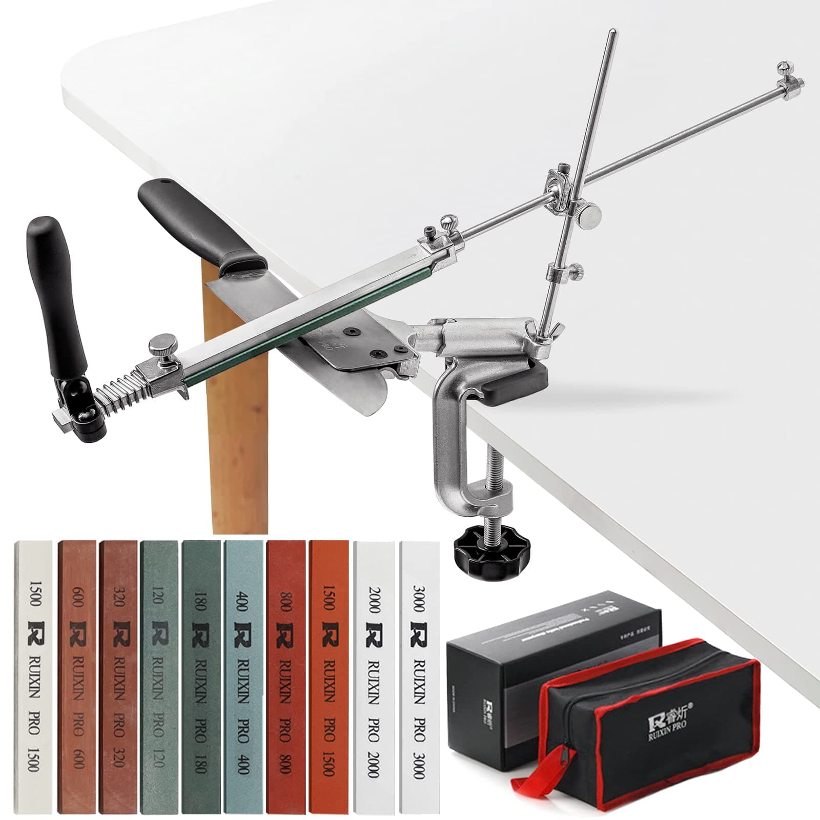 Knife Sharpener with 10 Whetstones