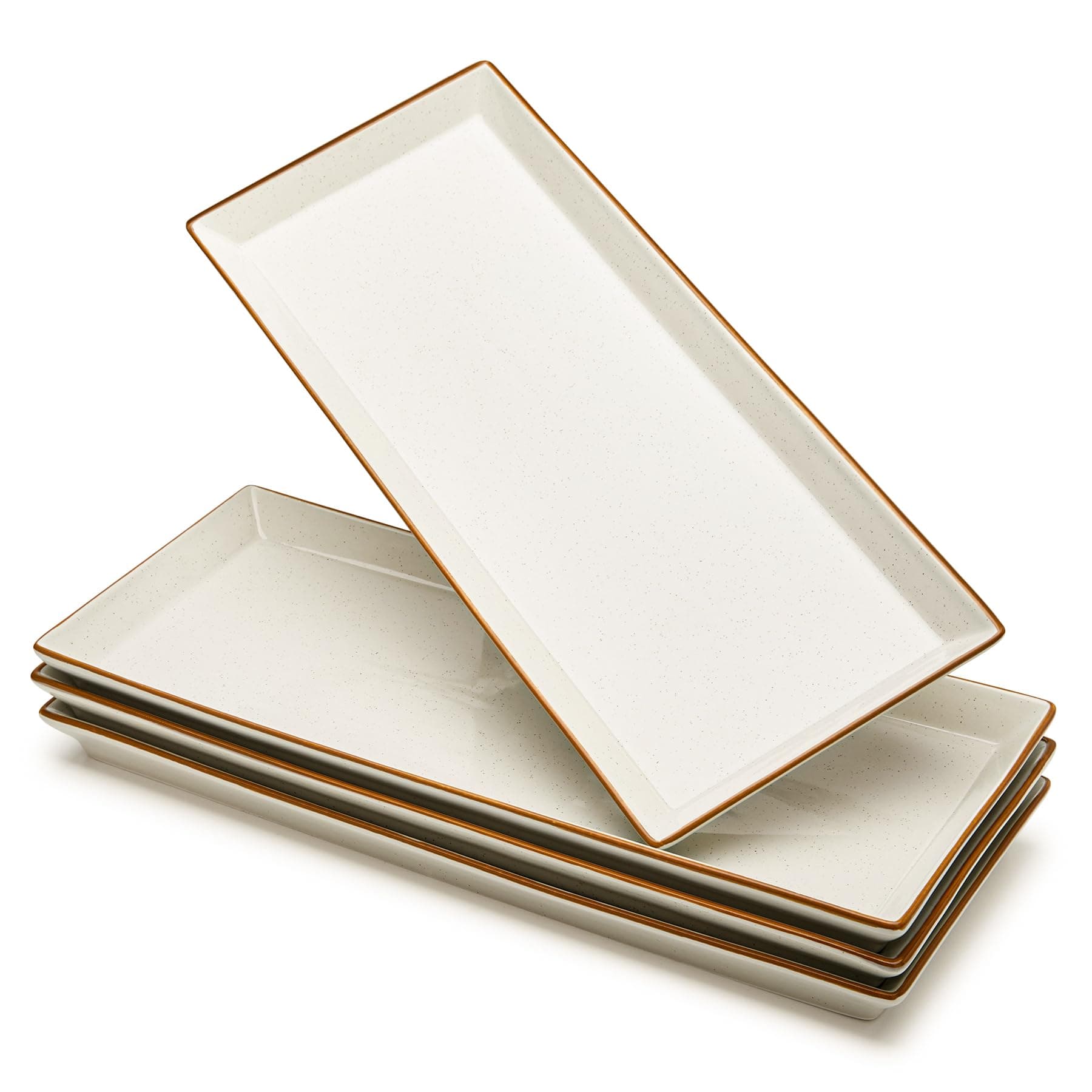Sweese Rectangular Porcelain Platters, Serving Trays for Parties, 13.8 Inch Large Serving Dishes for Steak, Taco, Sushi, Appetizer, Cake - Dishwasher & Oven Safe - Set of 4, White Grey