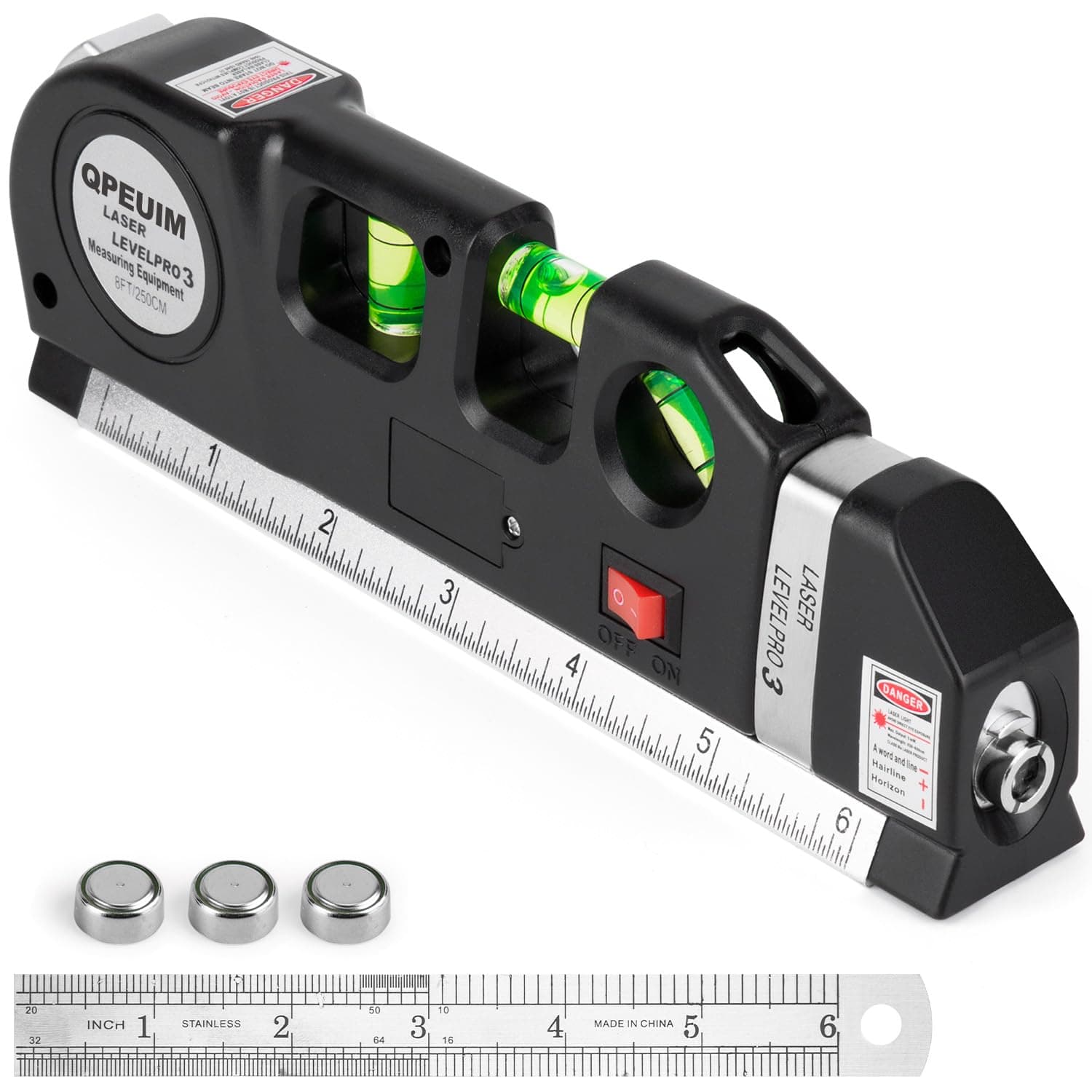 QPEUIM Laser Level Tool, Multipurpose Laser Level Kit Standard Cross Line Laser level Laser Line leveler Beam Tool with Metric Rulers by