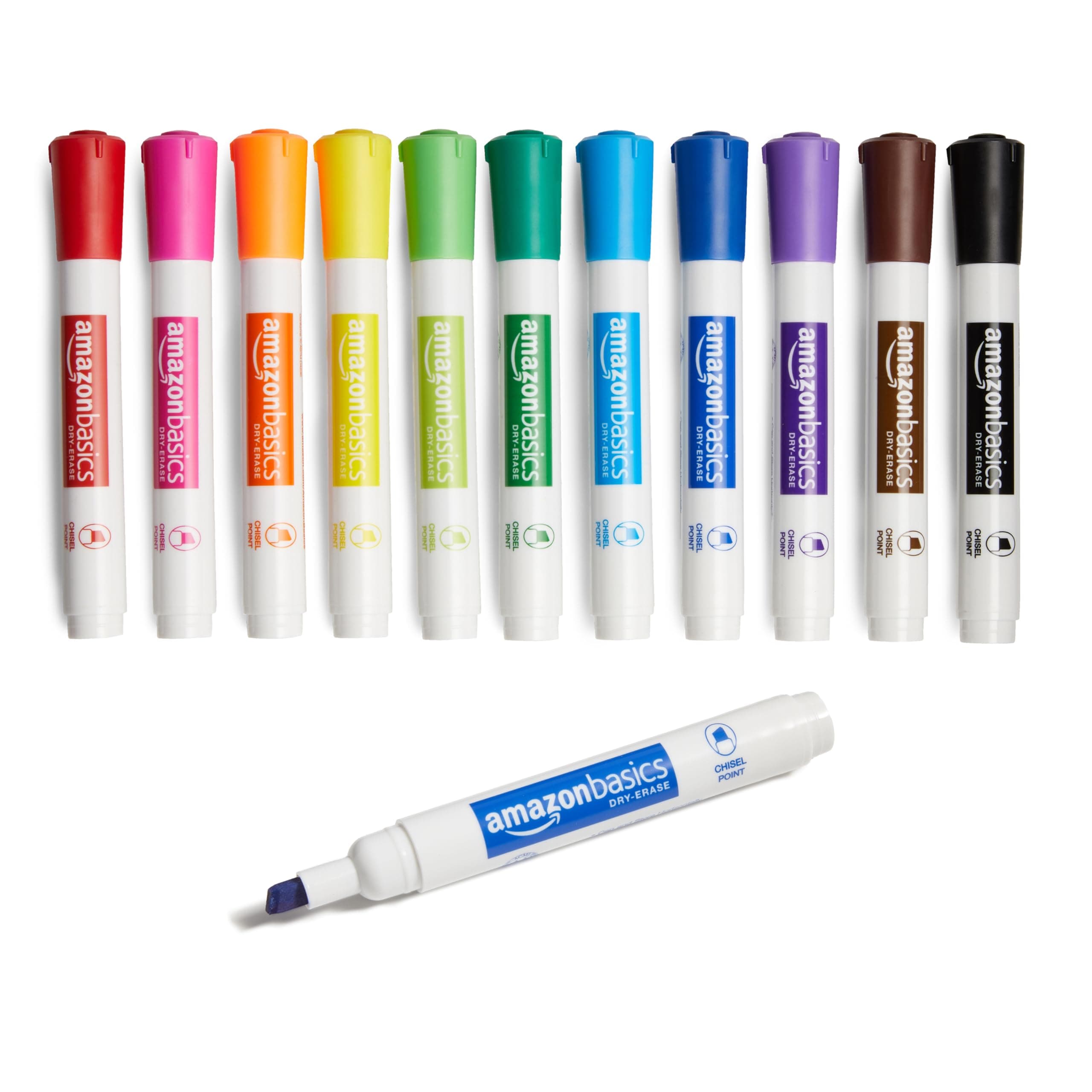 Dry Erase Whiteboard Markers, Chisel Tip, Low-Odor, Assorted Colors, 12-Pack, Erase Easily