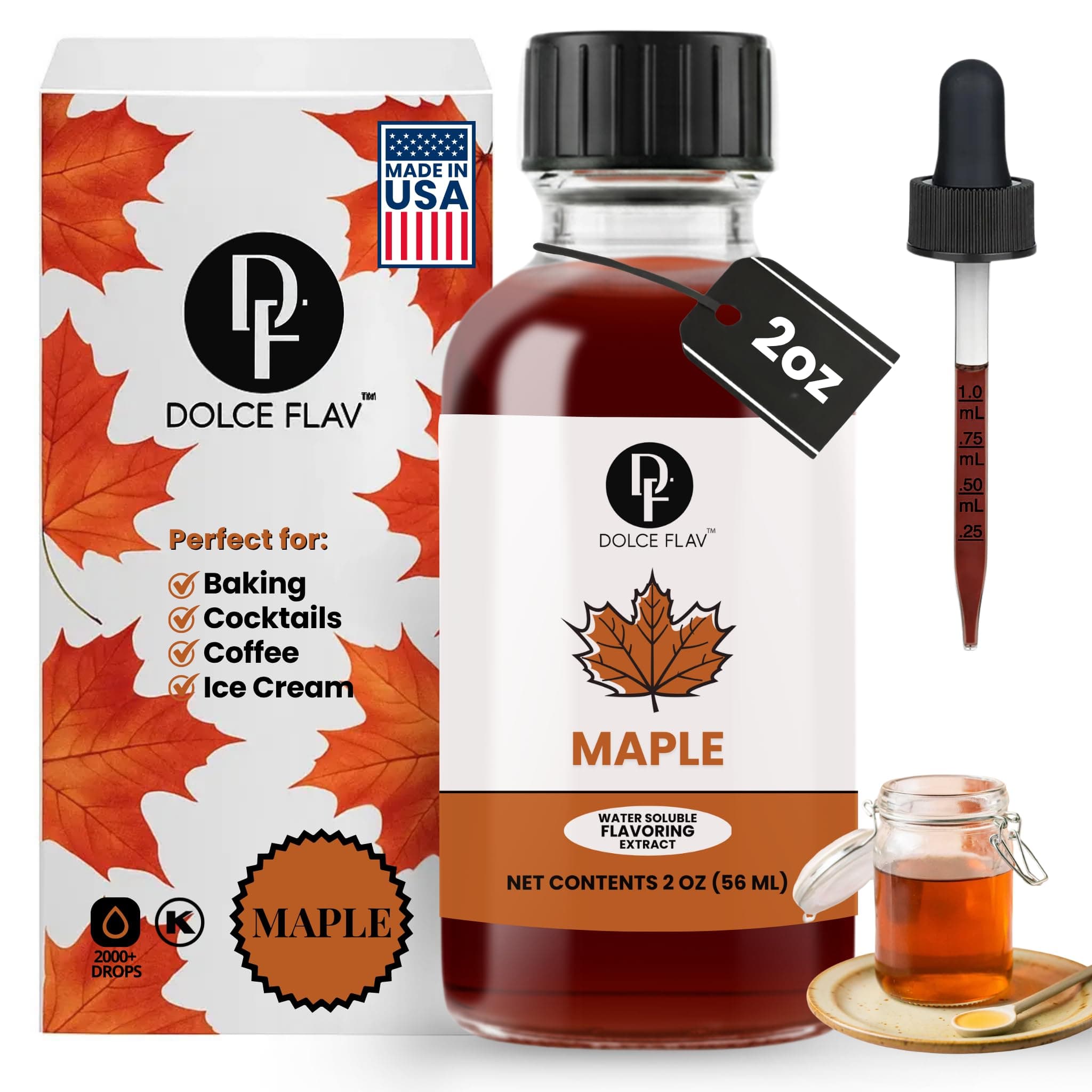 Maple Extract - 2 Ounce Water-Soluble Multipurpose Flavoring Ideal for Baked Goods, Beverages, Coffee, Desserts & Ice Cream - Perfect Kitchen Gift for Holidays