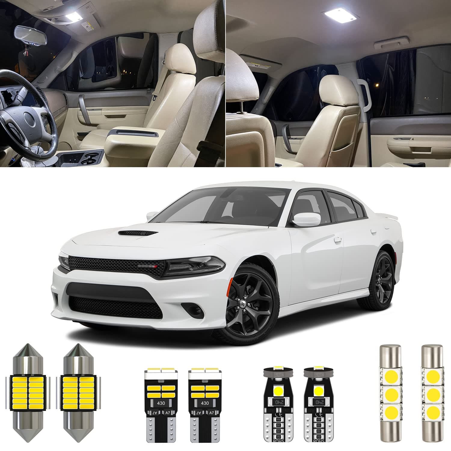 17 Piece 6000K White Interior LED Light Kit Package Replacement for Dodge Charger 2011 2012 2013 2014 2015 2016 2017 2018 2019 2020 2021, with Placement Diagram and Install Tool