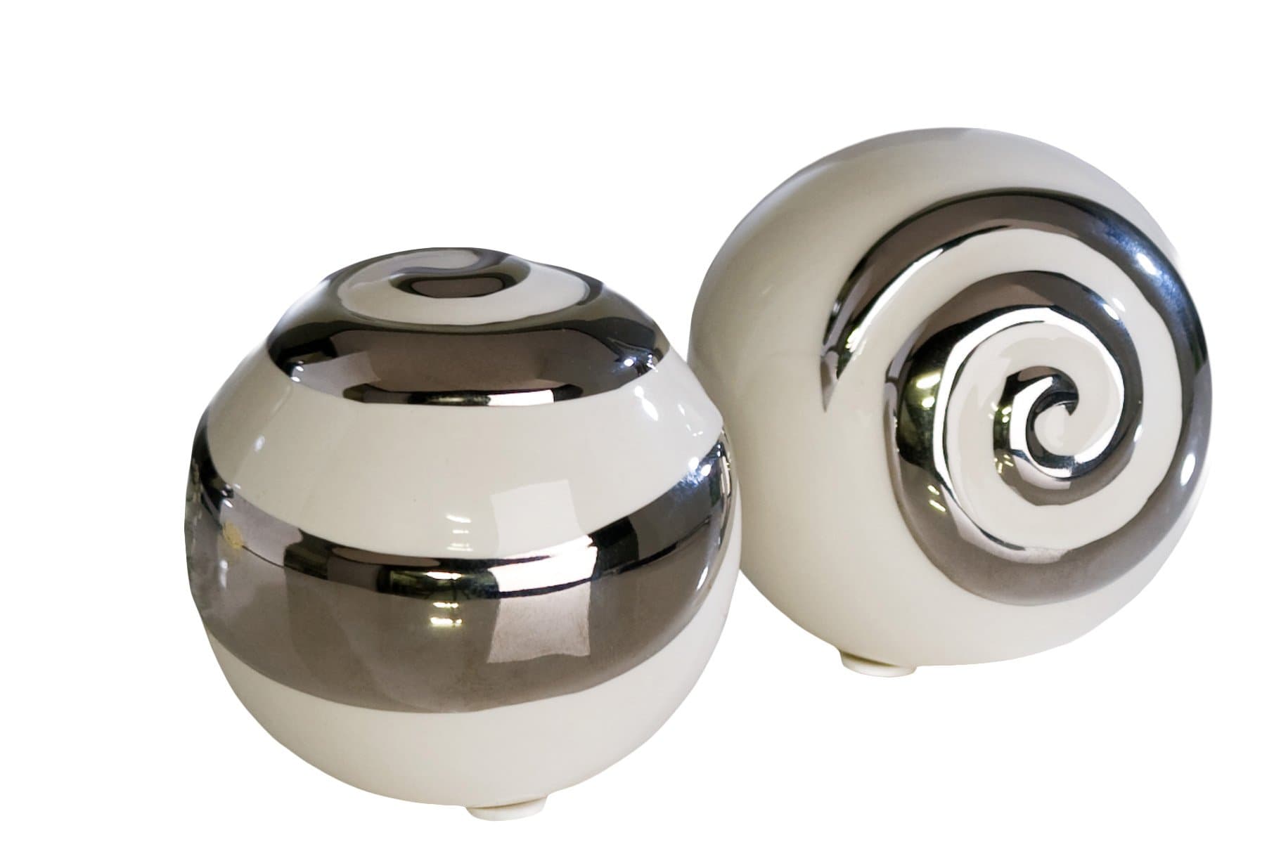 Modern Decorative Spheres Ceramic white/silver Diameter 6 cm (2 Pieces)