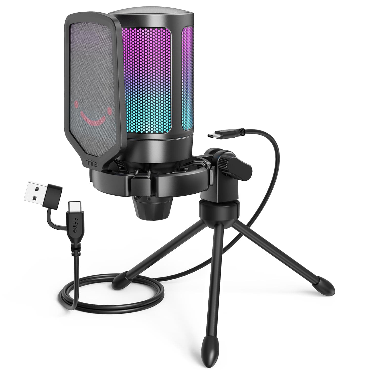 Gaming USB Microphone for PC PS5, RGB Condenser Microphone with Tap-to-Mute Button, Shock Mount, Pop Filter, Gain Control for Streaming Podcast Discord Twitch- AmpliGame