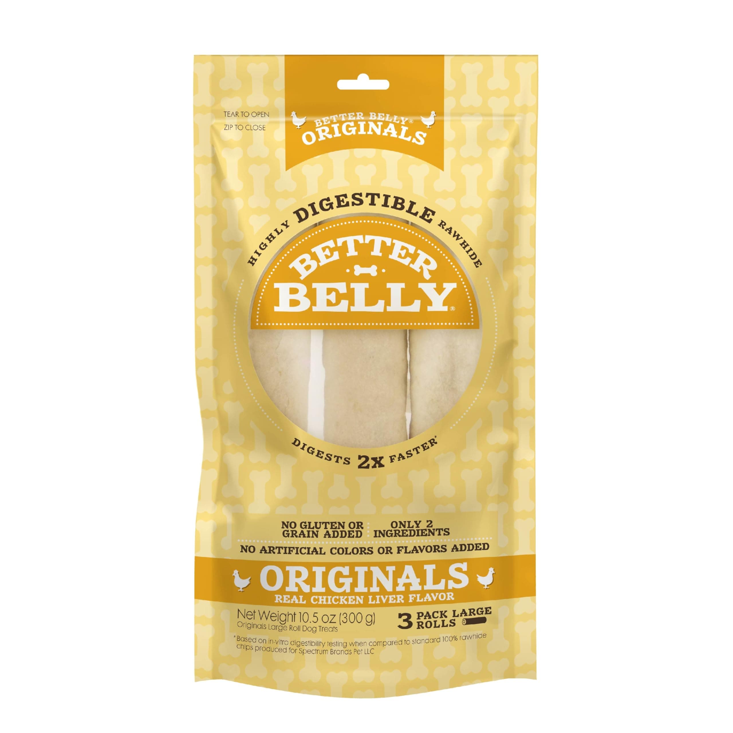 Better Belly Highly Digestible Rawhide Large Roll ChewS, 3 Count (Pack of 1)