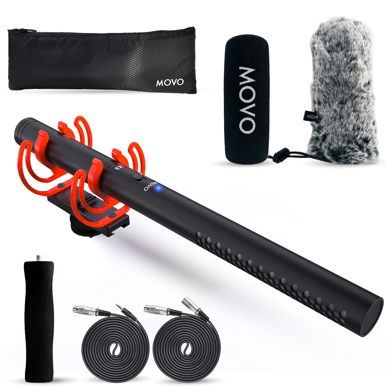 Movo X3-II Shotgun Microphone for Camera – 11” XLR Supercardioid Boom Mic for Filmmaking, DSLR Video, Interviews & Content Creation – Includes Rycote Shockmount, Grip & XLR Cables
