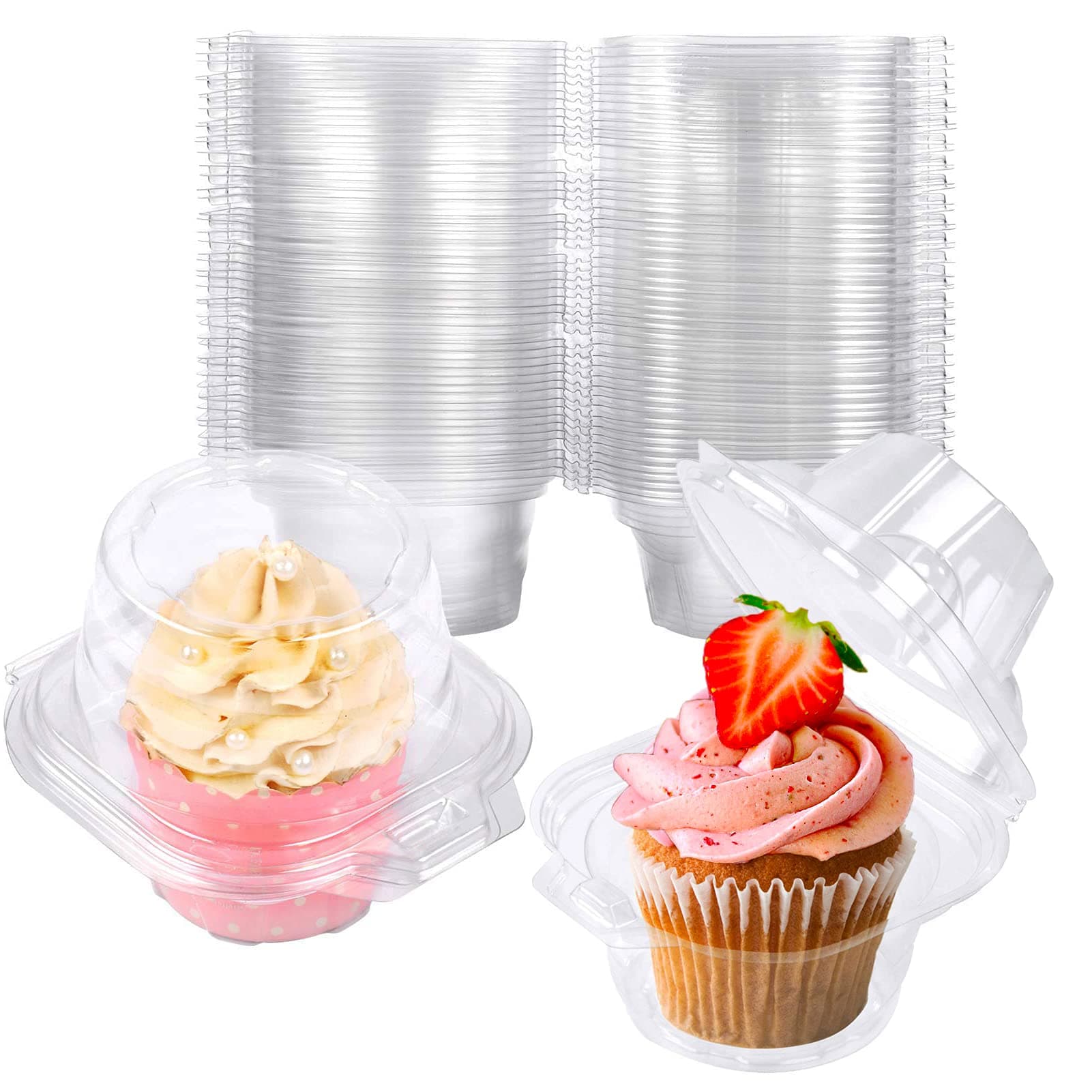 25 Pack Individual Cupcake Containers Plastic Cupcake Boxes Cupcake Holders Stackable Deep Dome Cupcake Carrier