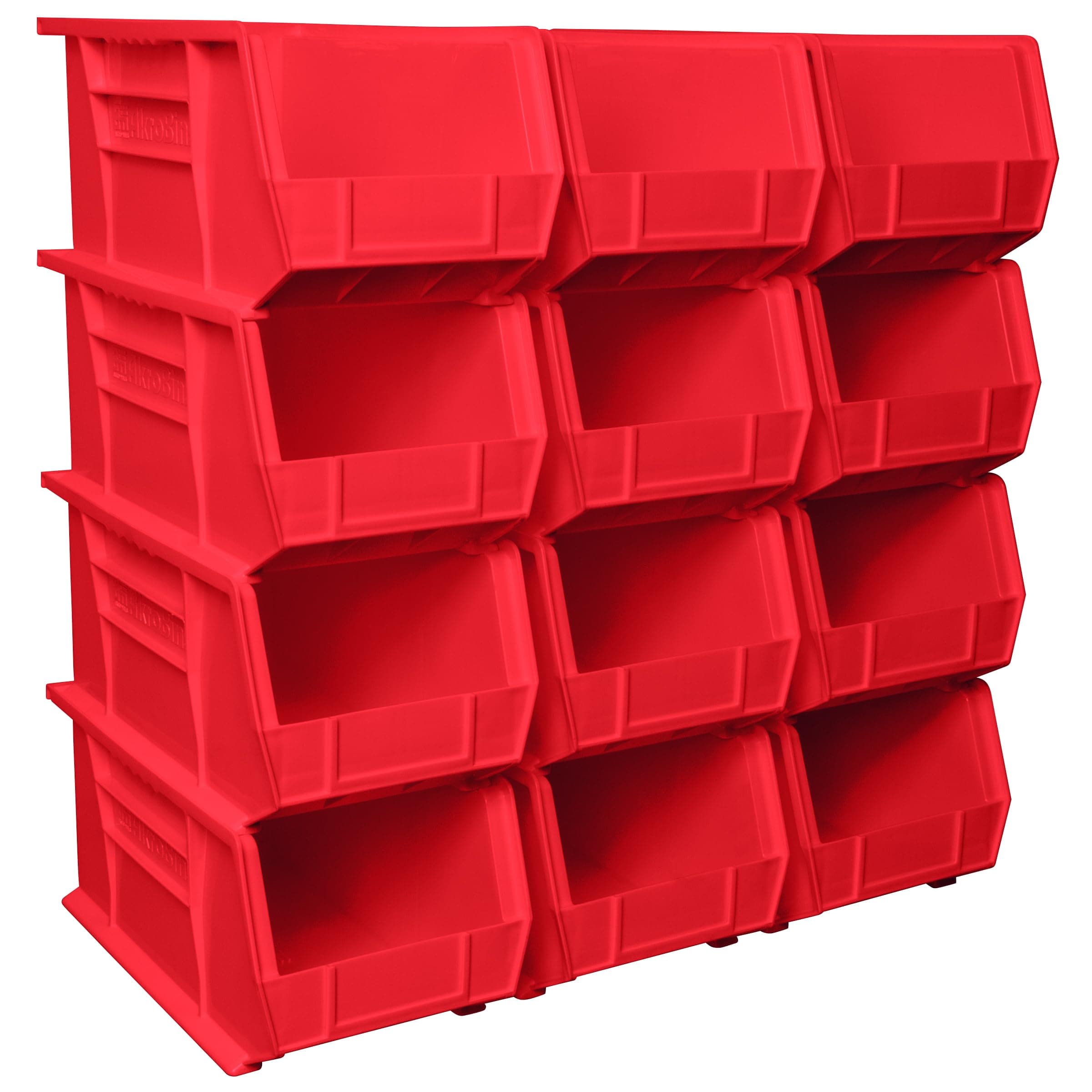 30240 AkroBins Plastic Storage Bins, Space-Saving Stackable Bins for Garage, Pantry, Craft Organization, 15-Inch x 8-Inch x 7-Inch, Red, 12-Pack