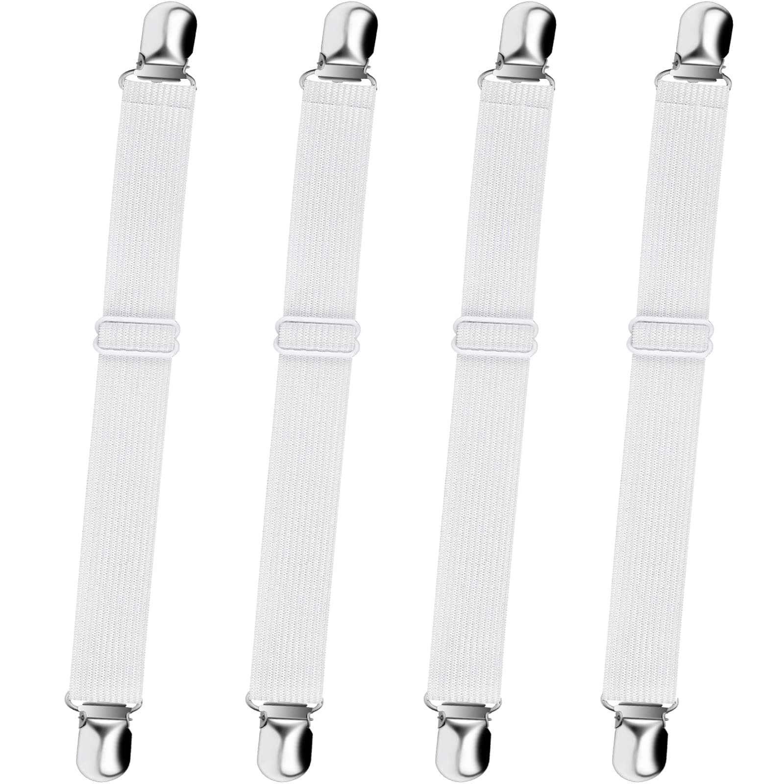 Bed Sheet Straps, Sopito Adjustable Elastic Fitted Sheet Corner Holders Straps to Stay in Place, Non-Slip Fasteners Clips Compatible for Crib to King Size Bed, White 4Pcs
