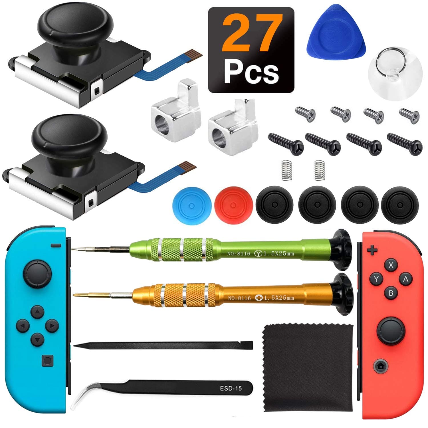 iiwey2-Pack 3D Replacement Joystick Analog Thumb Stick for Switch Joy-Con Controller & Switch Lite,2 Packs Metal Latch, Include Y1.5 Screwdrivers, Joycon Joystick Replacement to Fix Drift Stick