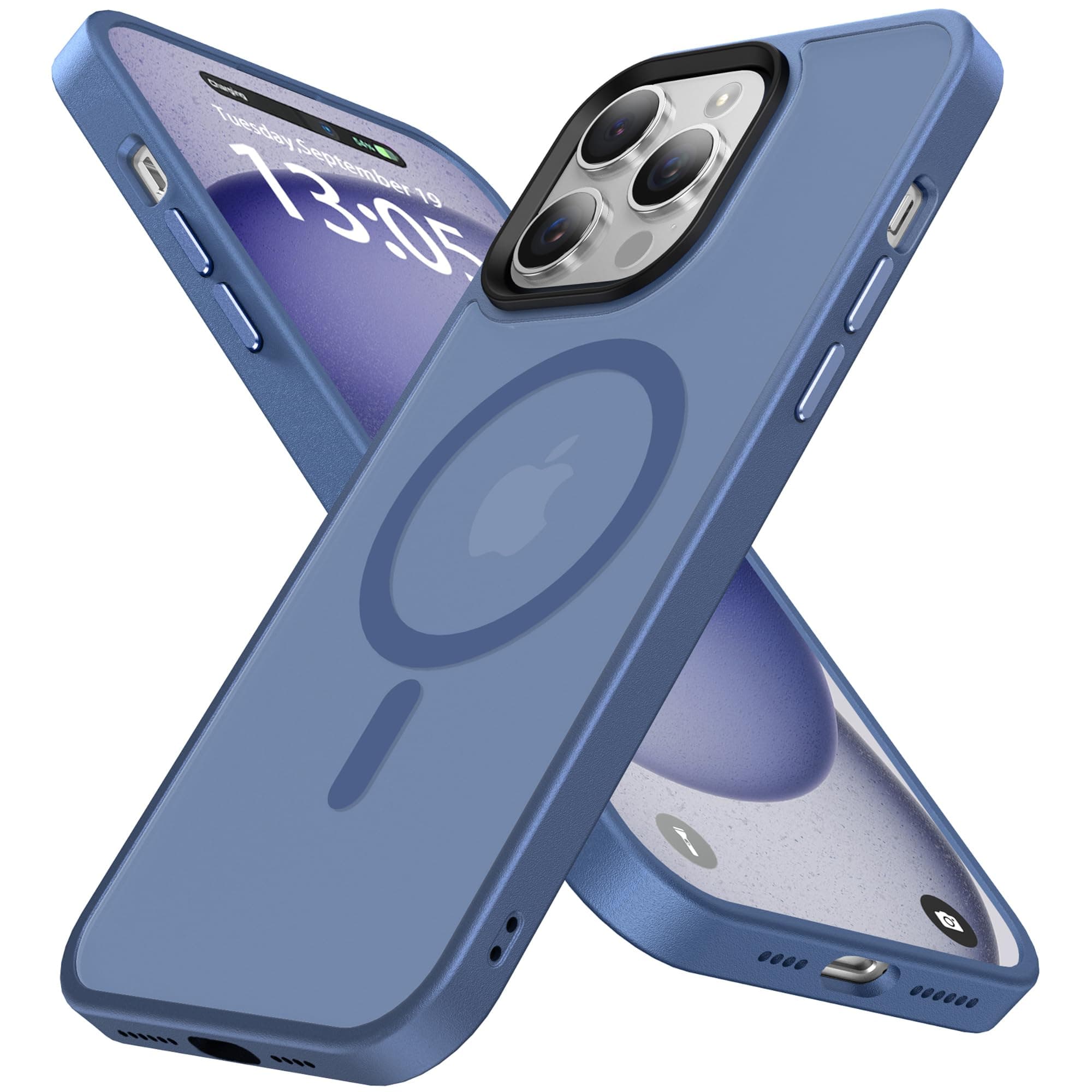 shehemeMagnetic for iPhone 14 Pro Max Case,with Camera Lens Protector [Compatible with MagSafe] [Military-Grade Protection] Shockproof Translucent Matte for 14 Pro Max iPhone Case,Light Blue