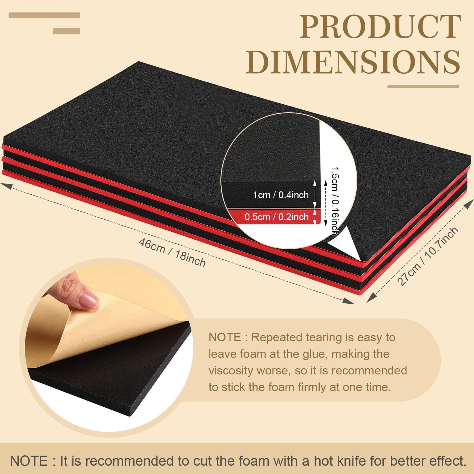 Sumind 3 Sets Tool Box Shadow Foam Organizers Liner Adjustable Inserts Foam Non Slip Liner Mat for Tool Box, Cabinet and Chest Drawers, Black Top and Red Bottom(10.7 x 18 Inch)