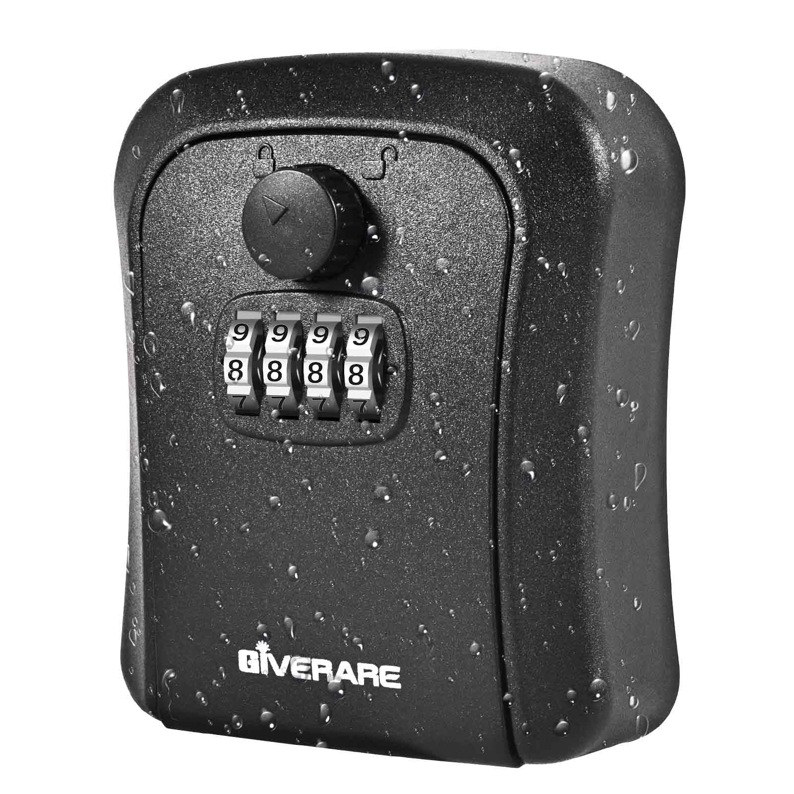 GIVERARE Key Lock Box, Wall Mount 4 Digits Combination Lockbox Outside, Waterproof Outdoor Key Hider for House Key, Resettable Safe Security Password Box with Mounting Kit-Black