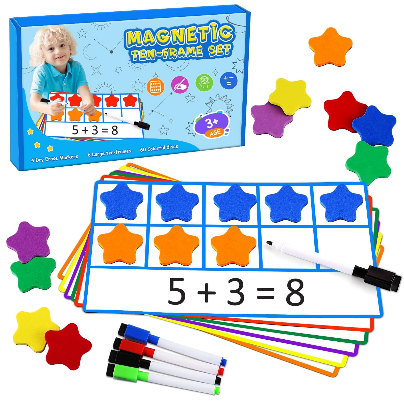LOOIKOOS Magnetic Ten-Frame Set,Math Manipulative Games for Elementary Classroom & Kindergarten,Early Education Math Enlightenment Toys, Math Aids Accessories Supplies for Classroom