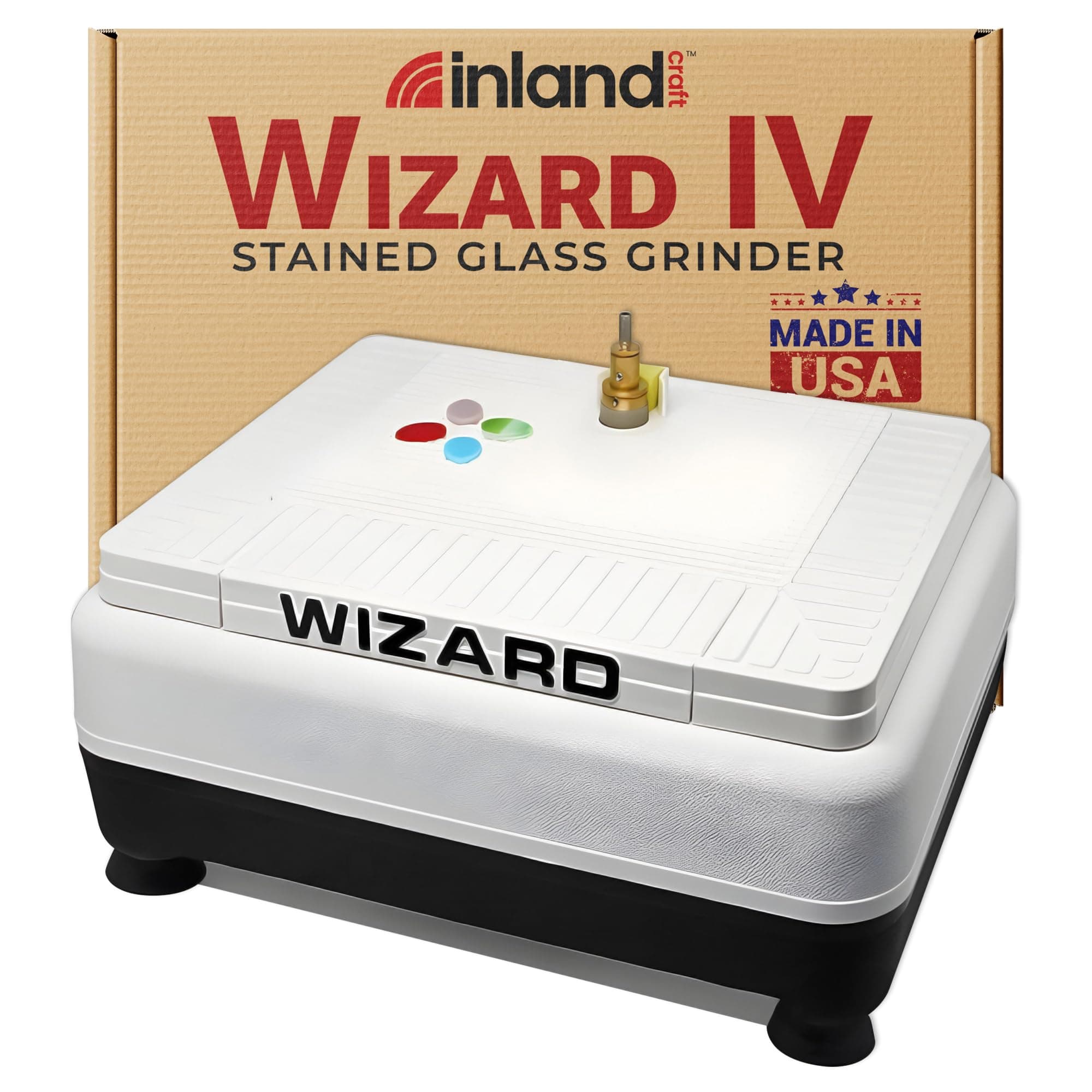 Inland Craft Wizard IV Glass Grinder, Precision Tool for Edging, Shaping & Drilling, Essential Machine for Mosaics, Jewelry & Craft, Includes 2 Diamond Grinding Bits, Portable and Durable, 115V Only