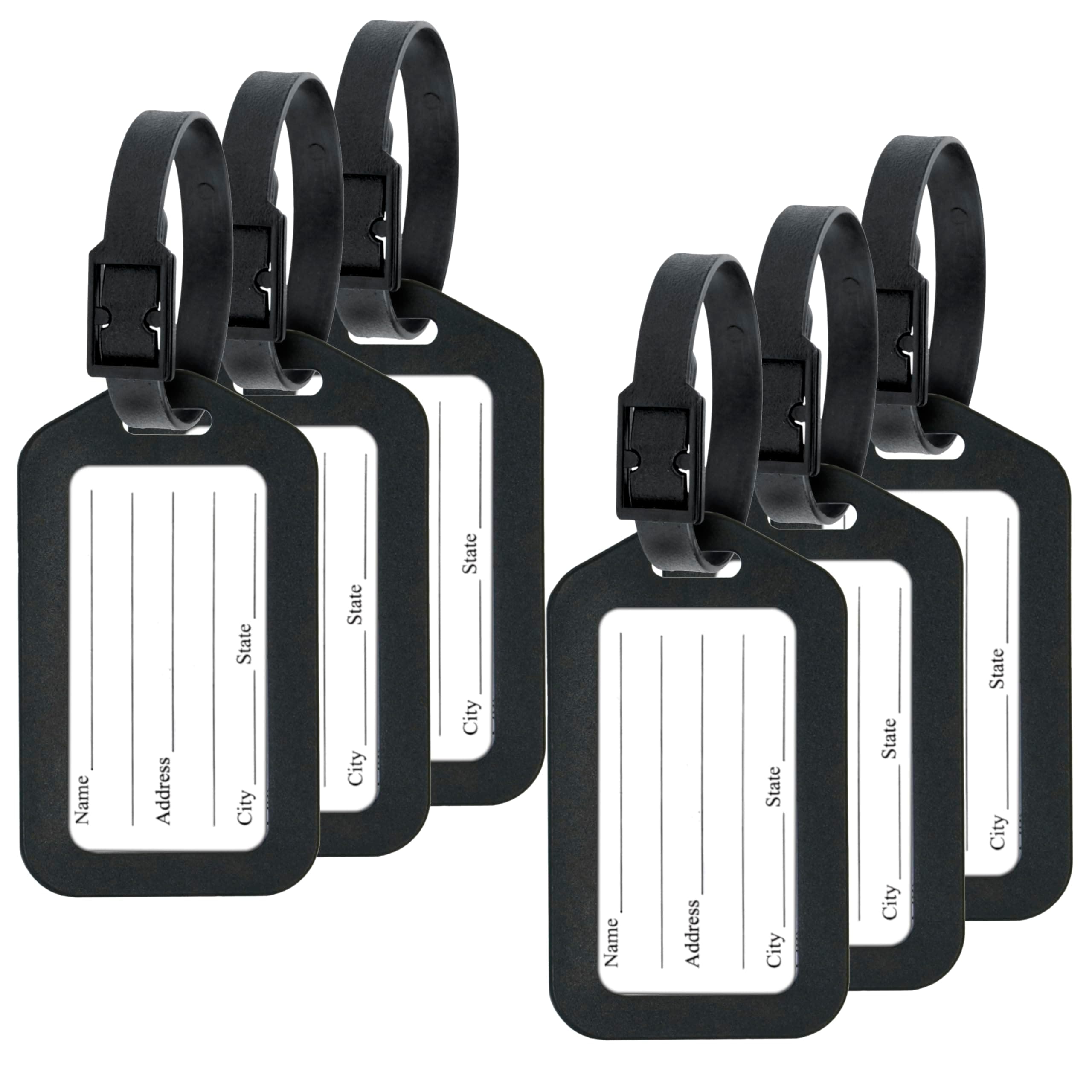 Storite Luggage Tags with Strap, Smart Tags for Travel suitcases, School Bags for Easily Identification of Bags - Black, Black, 6 Pack, Luggage Tags