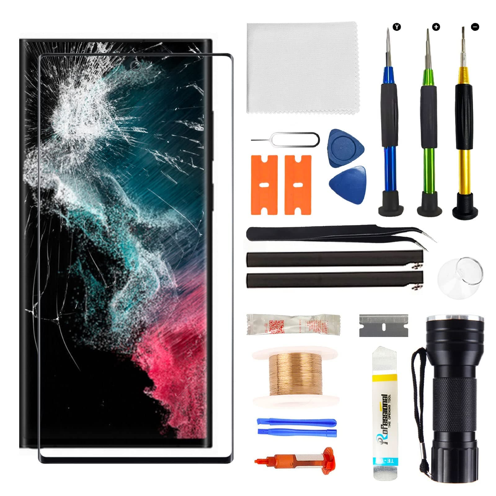 for Samsung Galaxy S22 Ultra Screen Replacement,Replacement Screen for Galaxy S22 Ultra Series 6.8 inch,Glass Replacement Kit with Repair Tools,Waterproof Adhesive(NO OLED & Touch Digitizer)