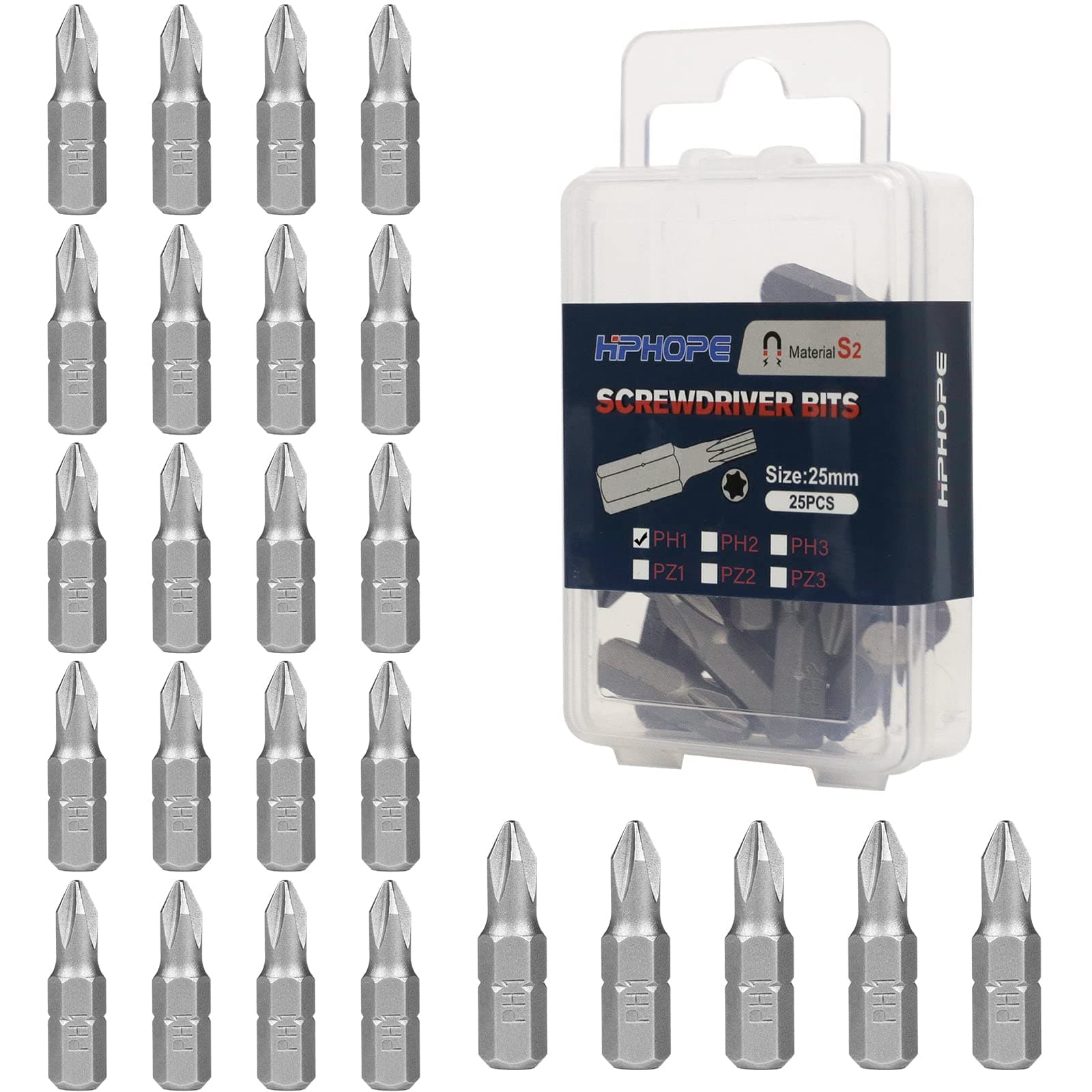 PH1 Screwdriver Bit Set, Phillips #1 Bits 1/4" Hexagon Bit (Length: 1", 25 Pack)