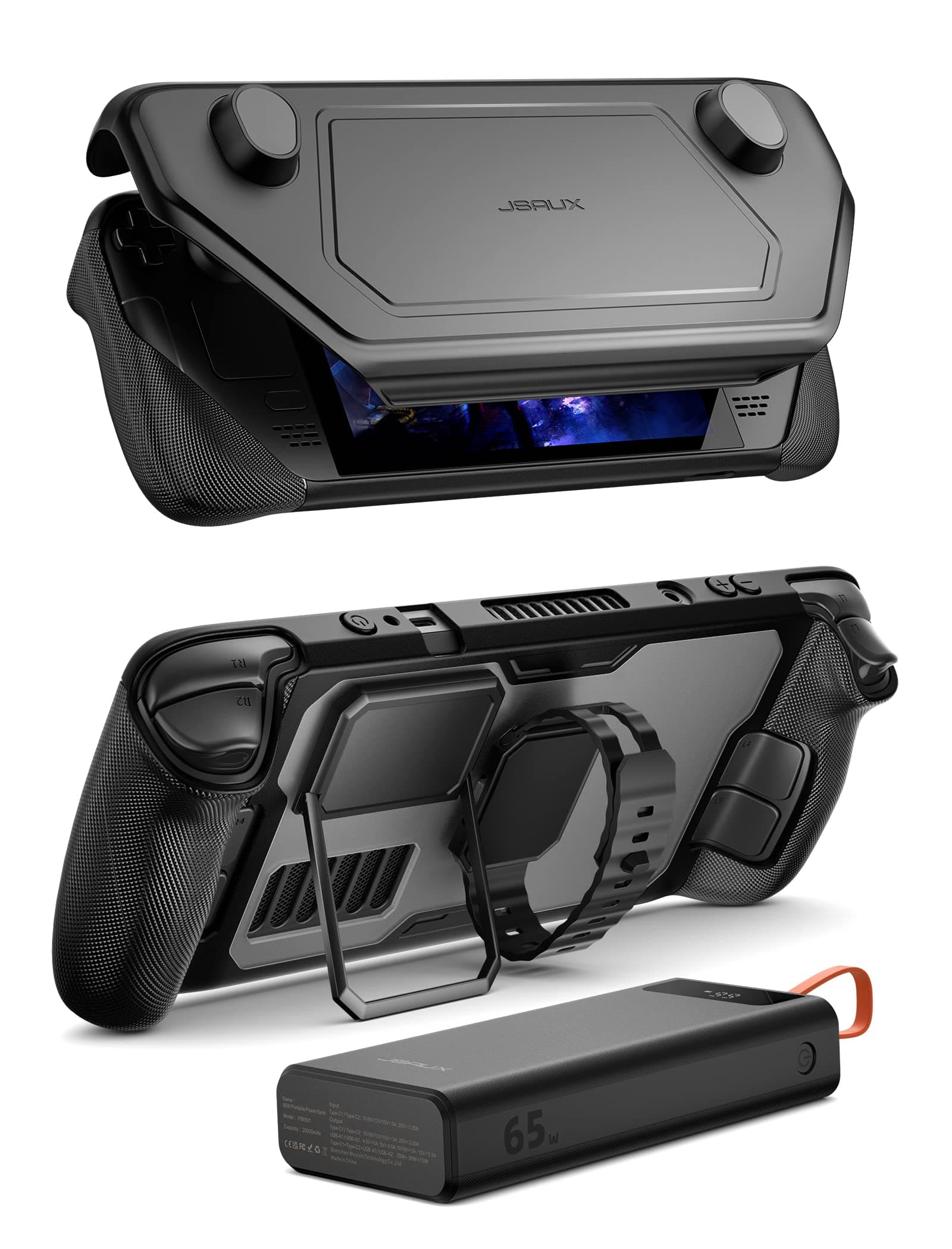 JSAUX ModCase Compatible with Steam Deck, PC0104 Modular Valve Steam Deck/OLED Case with 20000mAh Power Bank Set - Include Back Case, Face Cover, Metal Bracket and Strap