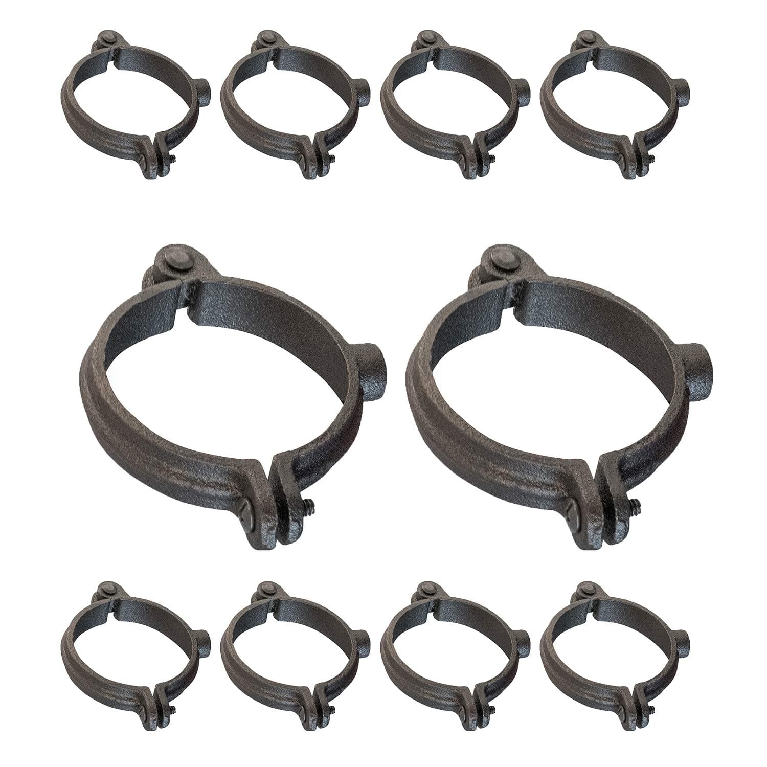 HINGB-01-10 Industrial Decor Hinged Split Ring Pipe Hanger 1 in. Malleable Iron, with 3/8 in. Threaded Rod Fitting, Vintage Mounting Bracket for Tubing, Shower Curtain, Tiki Torch (10 Pack)