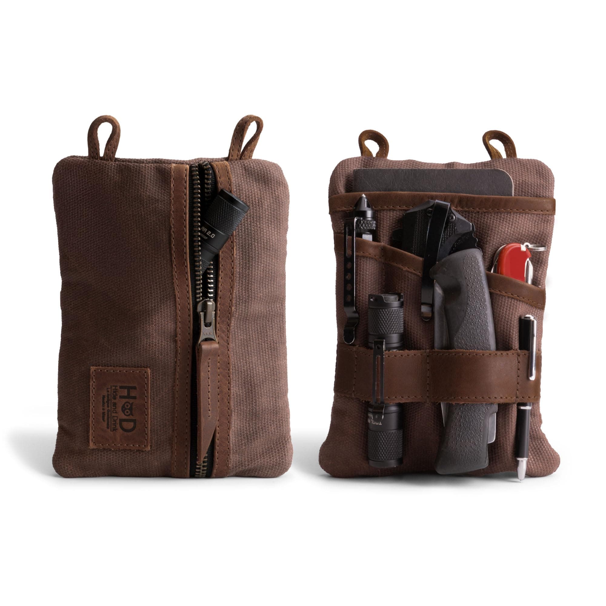 Hide & Drink, Multi-Tool Pocket Pouch XL, Compact Multipurpose EDC Zippered Bag, Mini Camping Tool Case, Knife Holster, Handmade Slim Organizer