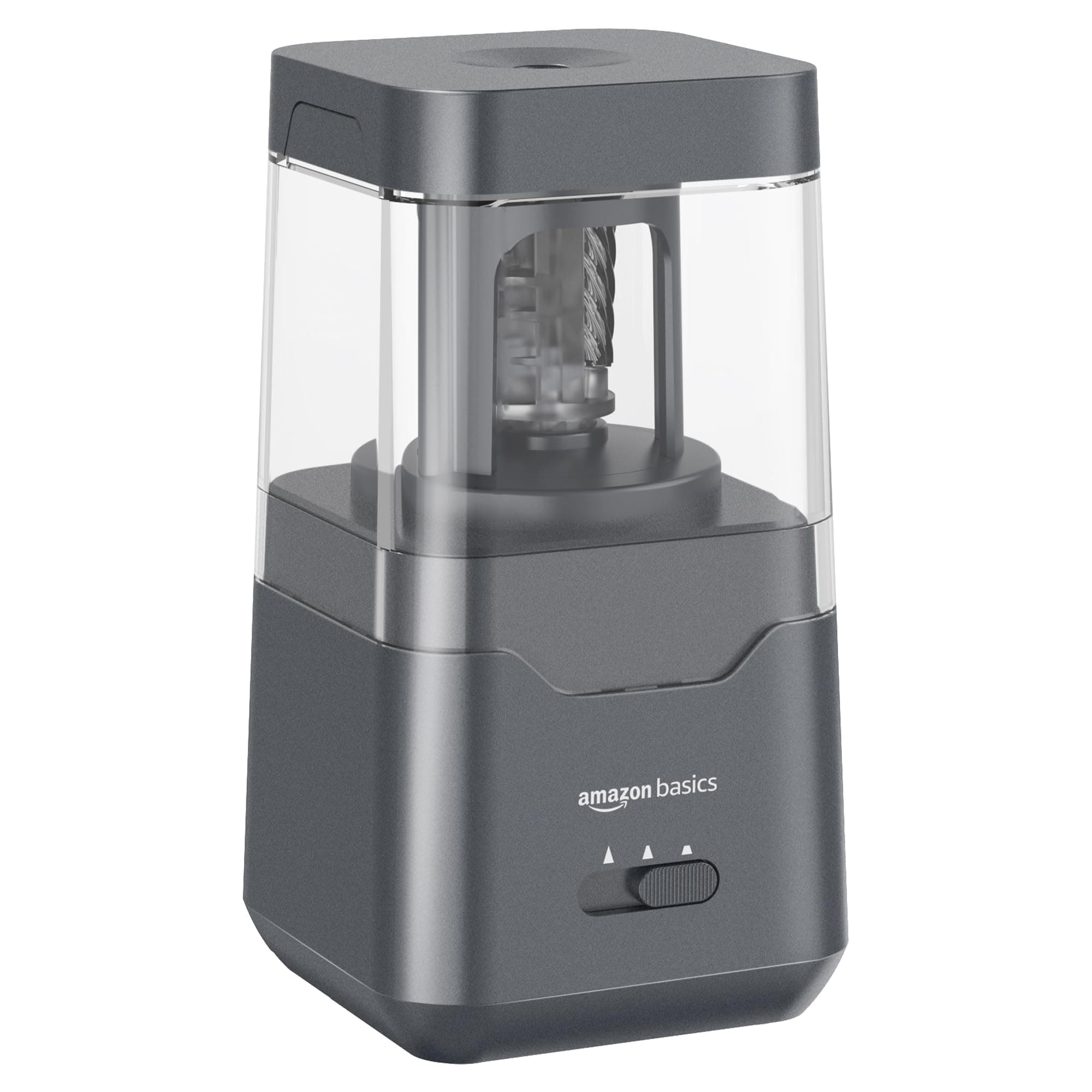 Amazon Basics Portable Electric Pencil Sharpener, Helical Blade, Auto Stop, Battery/USB Cord Operated, Black, 7.1 x 7.1 x 13.46 cm