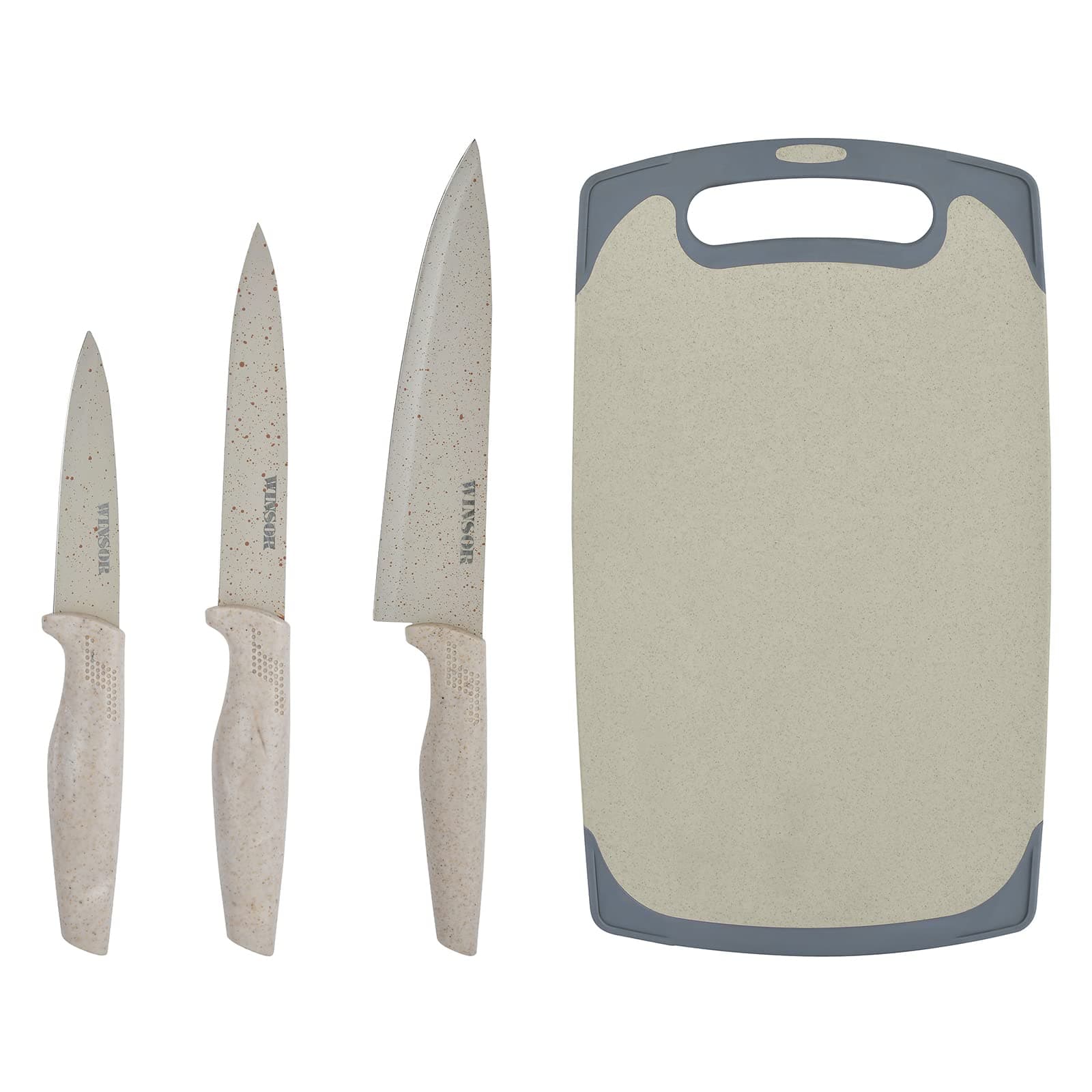 WINSOR CUTTING BOARD WITH KNIFE SET - CREAM