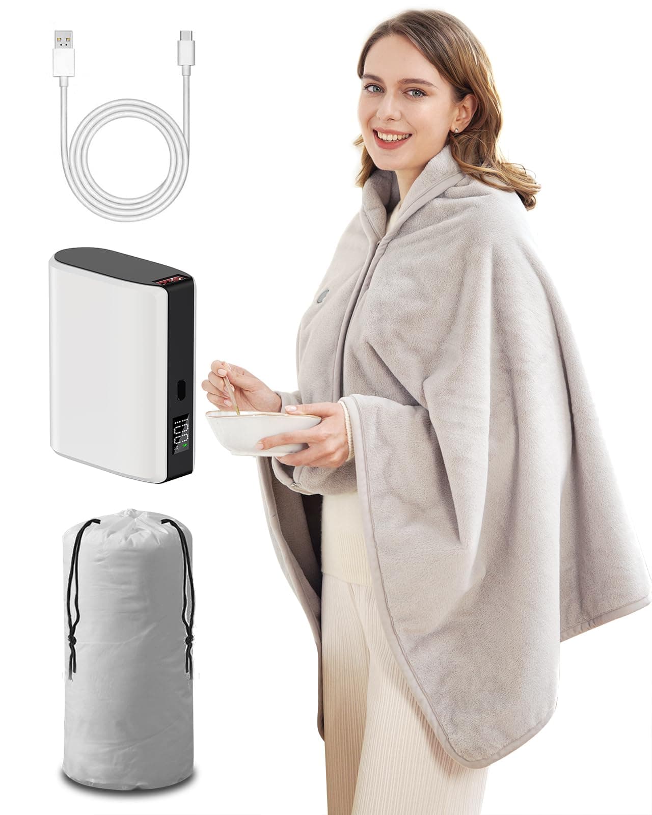 Heated Blanket Battery Operated,with Battery Pack,Cordless USB Heated Shawl,Outdoor Portable Electric Blanket,USB Heated Throw 3 Heating Levels,Softnees Heating Blanket for neeck and Shoulder