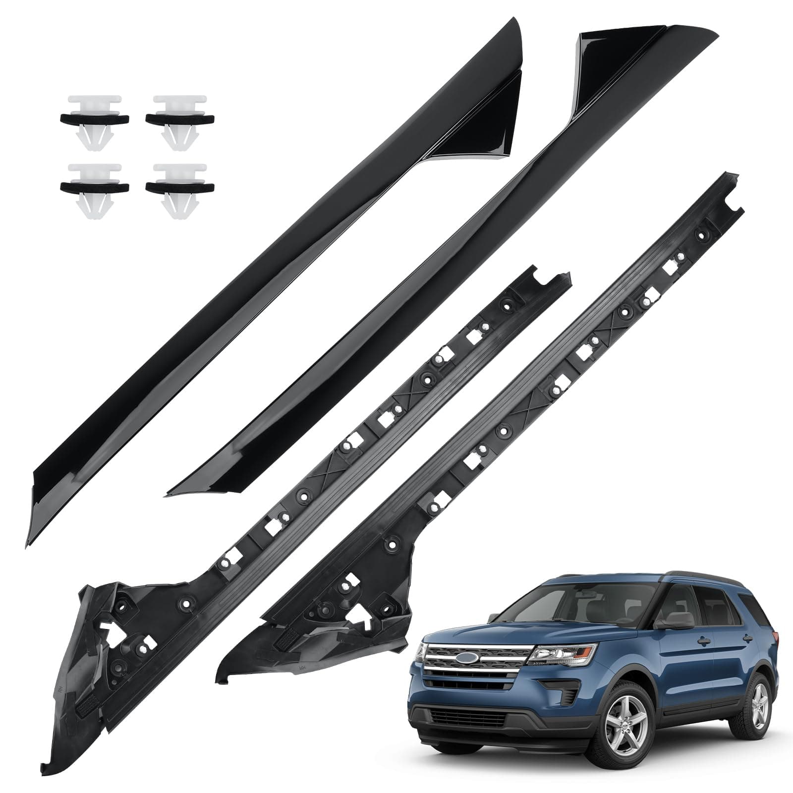 4 PCS Windshield A-Pillar Trim Molding Set Compatible with Ford Explorer 2011-2019,Driver &Passenger Side,Outer & Inner Trim Kit BB5Z-7803145-AA,BB5Z-7803145-BA,BB5Z-7803136-BA，BB5Z-7803144-AA