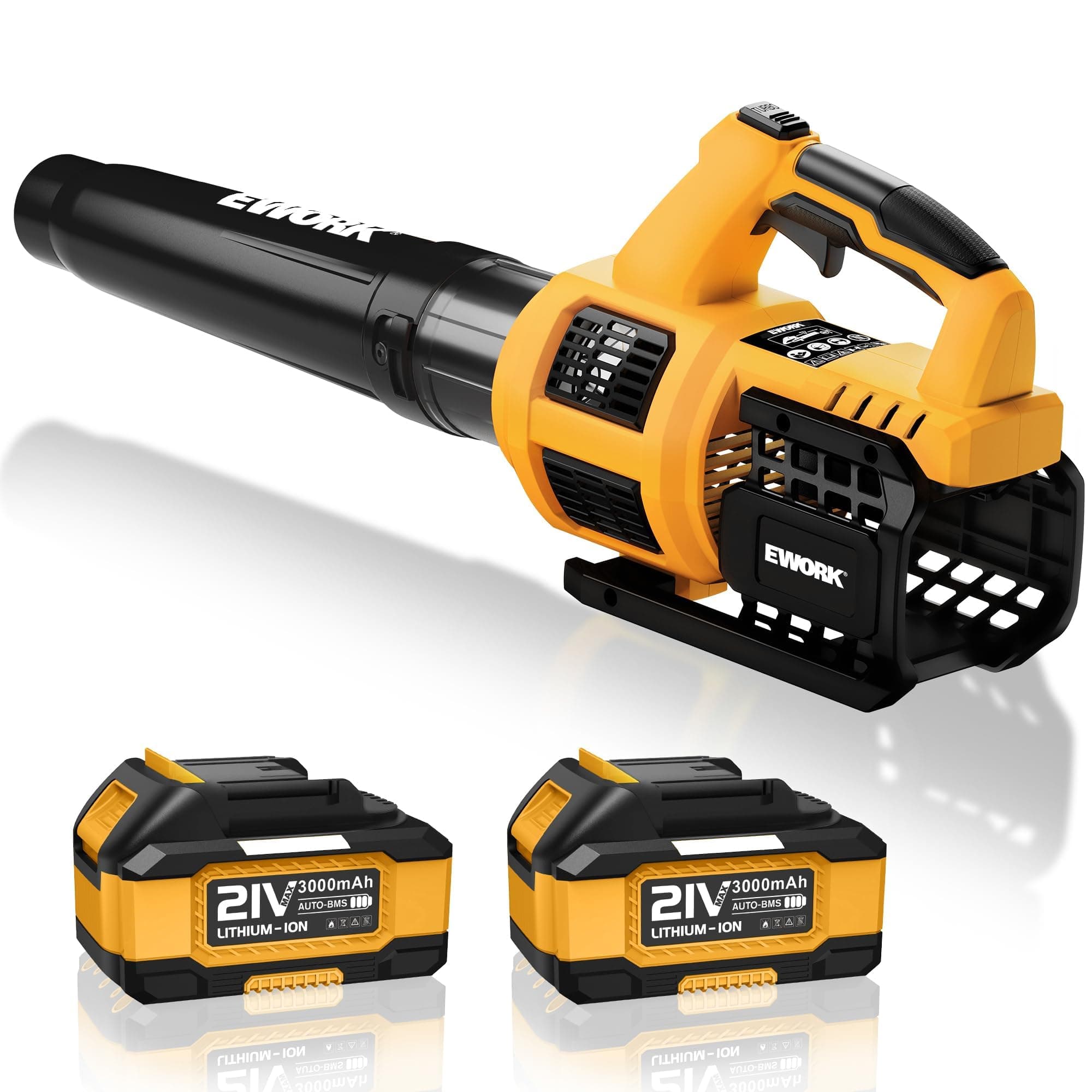 EWORK Cordless Leaf Blower, 21V Electric Handheld Blower with 2X 3.0Ah Batteries & Fast Charger, 550CFM 150MPH Lightweight 3.2Lbs for Lawn Care Yard Patio Cleaning