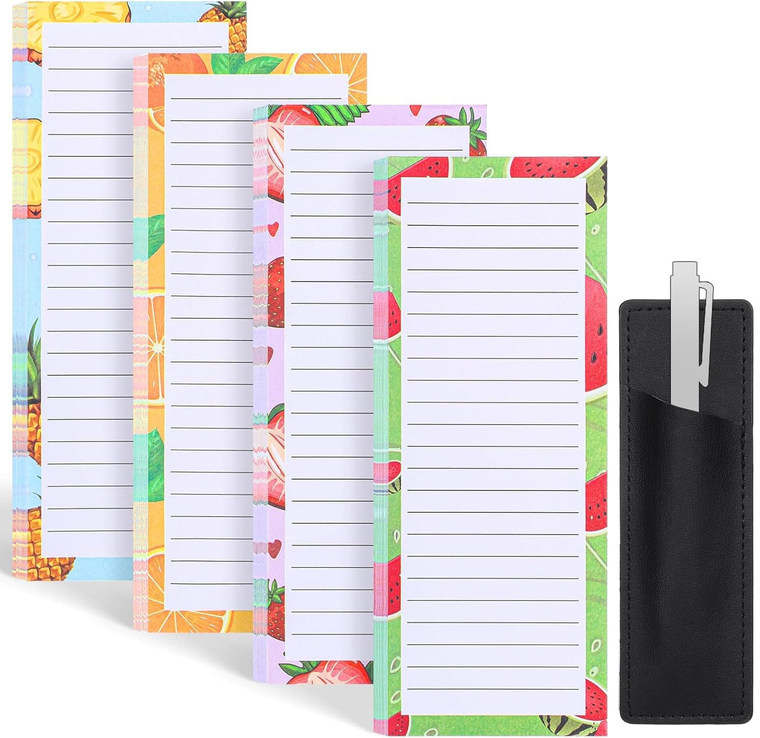 4 Pack Magnetic Note Pad for Fridge with Pen Holder, Totally 200 Sheets Grocery List Magnet Pad for Refrigerator Magnetic Shopping List Pad(Fruit Design)
