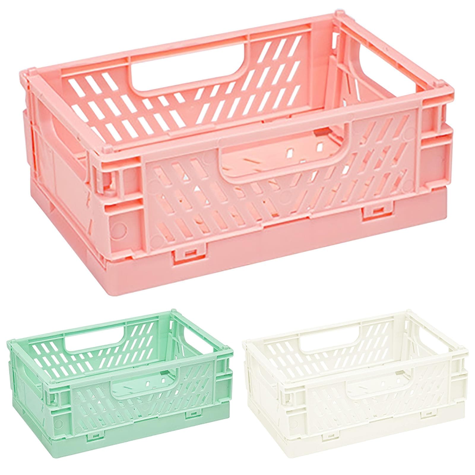 KMZ 3 Pack Mini Plastic Baskets Mini Foldable Desk Crates Storage Box Stackable Table Basket Organizer for Bedroom Office Classroom Kitchen Desktop Drawer Shelf (6 x 3.9 x 2.4in)