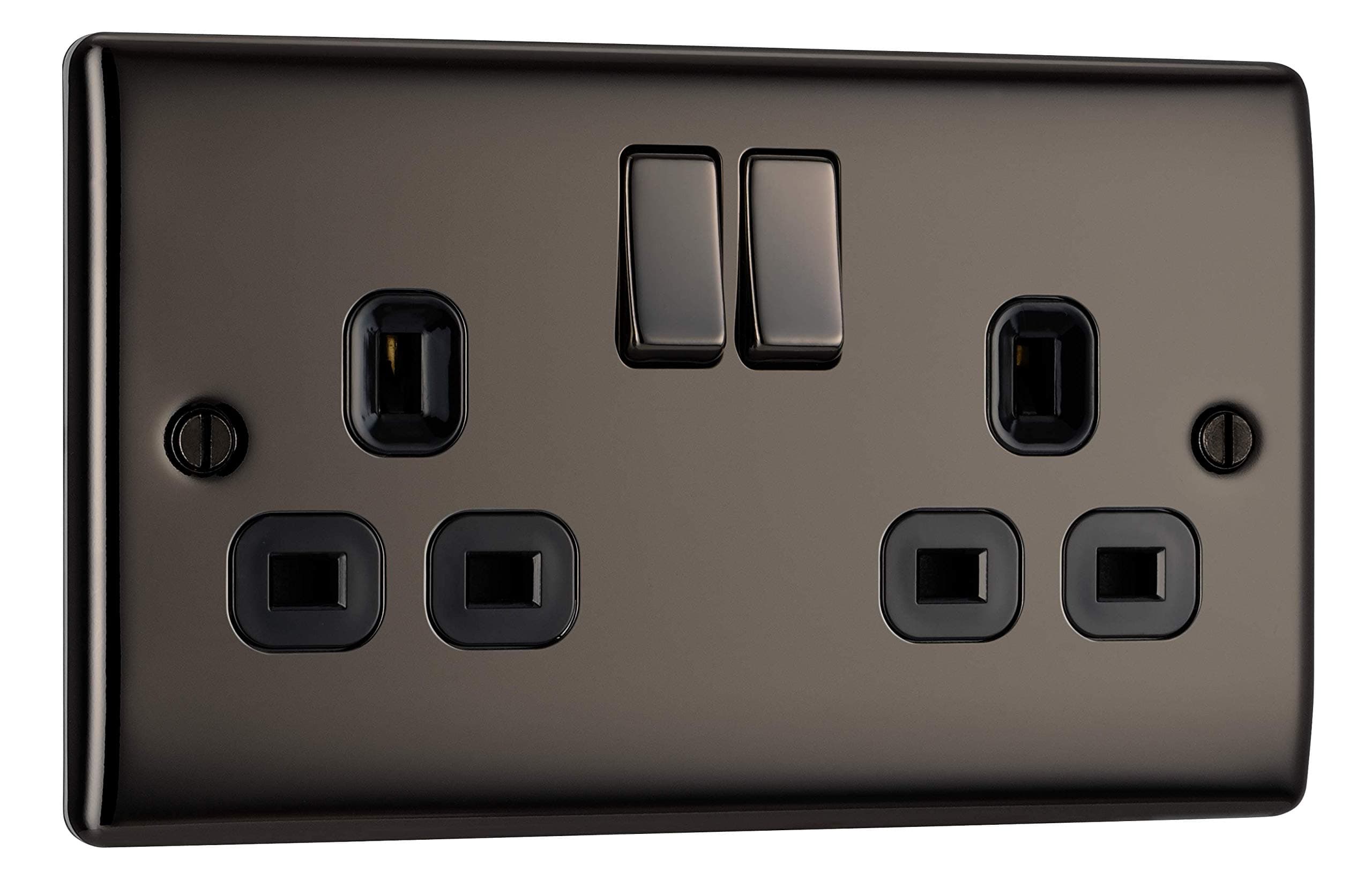 – BG Electrical Double Switched Power Plug Wall Socket, Nexus Metal, Black Nickel, 13A, NBN22B