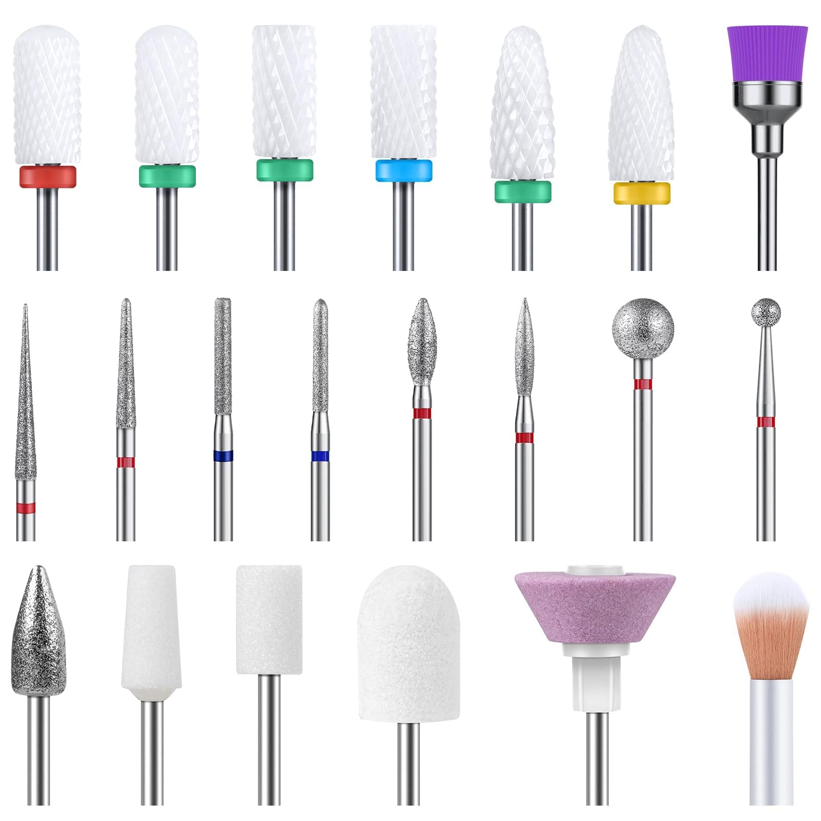 MelodySusie 21pcs Nail Drill Bit Set, Professional 3/32'' Ceramic Diamond Car...