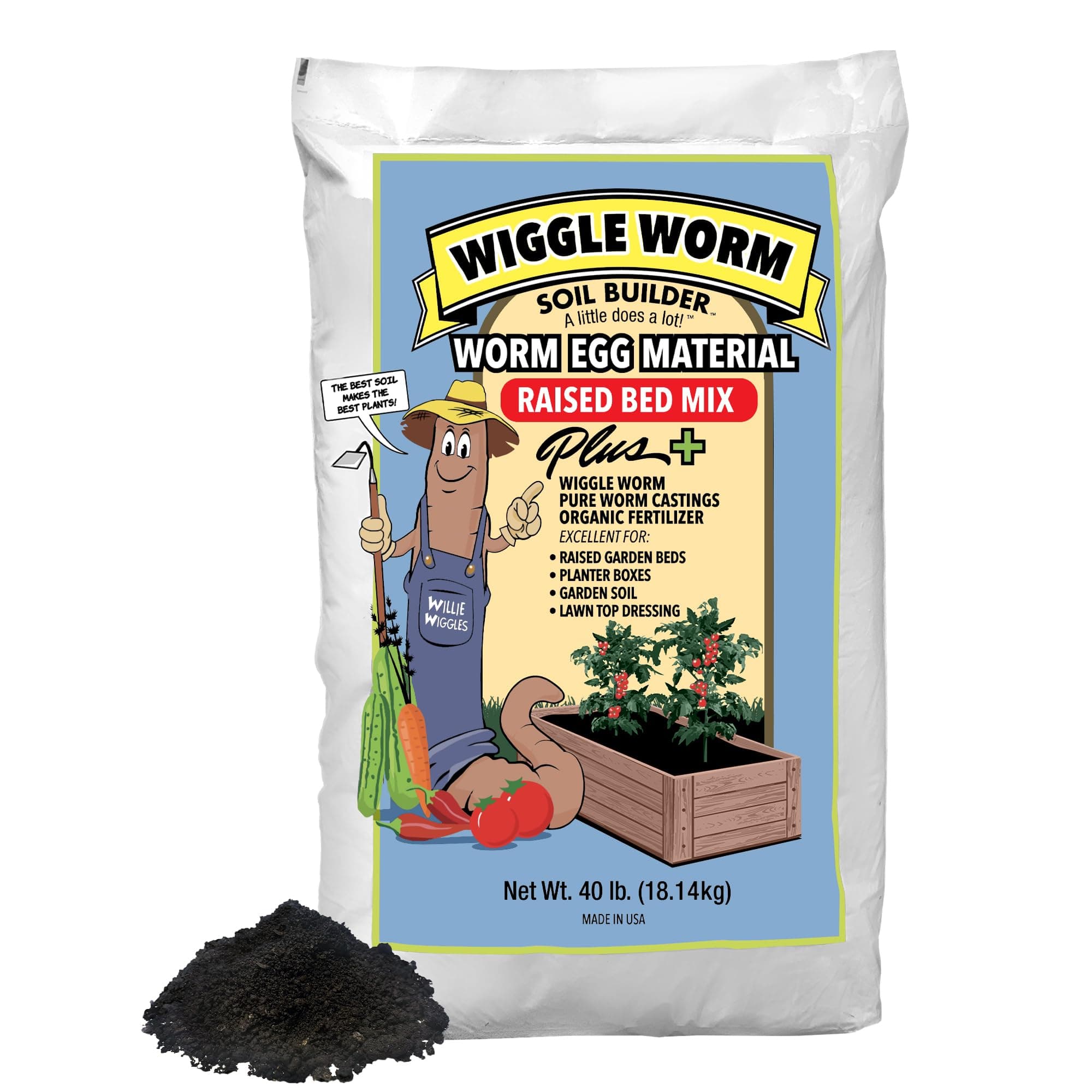 Raised Bed Mix, 40 Pound Bag - Worm Egg Material Mixed with Odor Free Wiggle Worm Pure Worm Castings - All Organic - Ready to Add Direct to Raised Bed, Planter, etc.