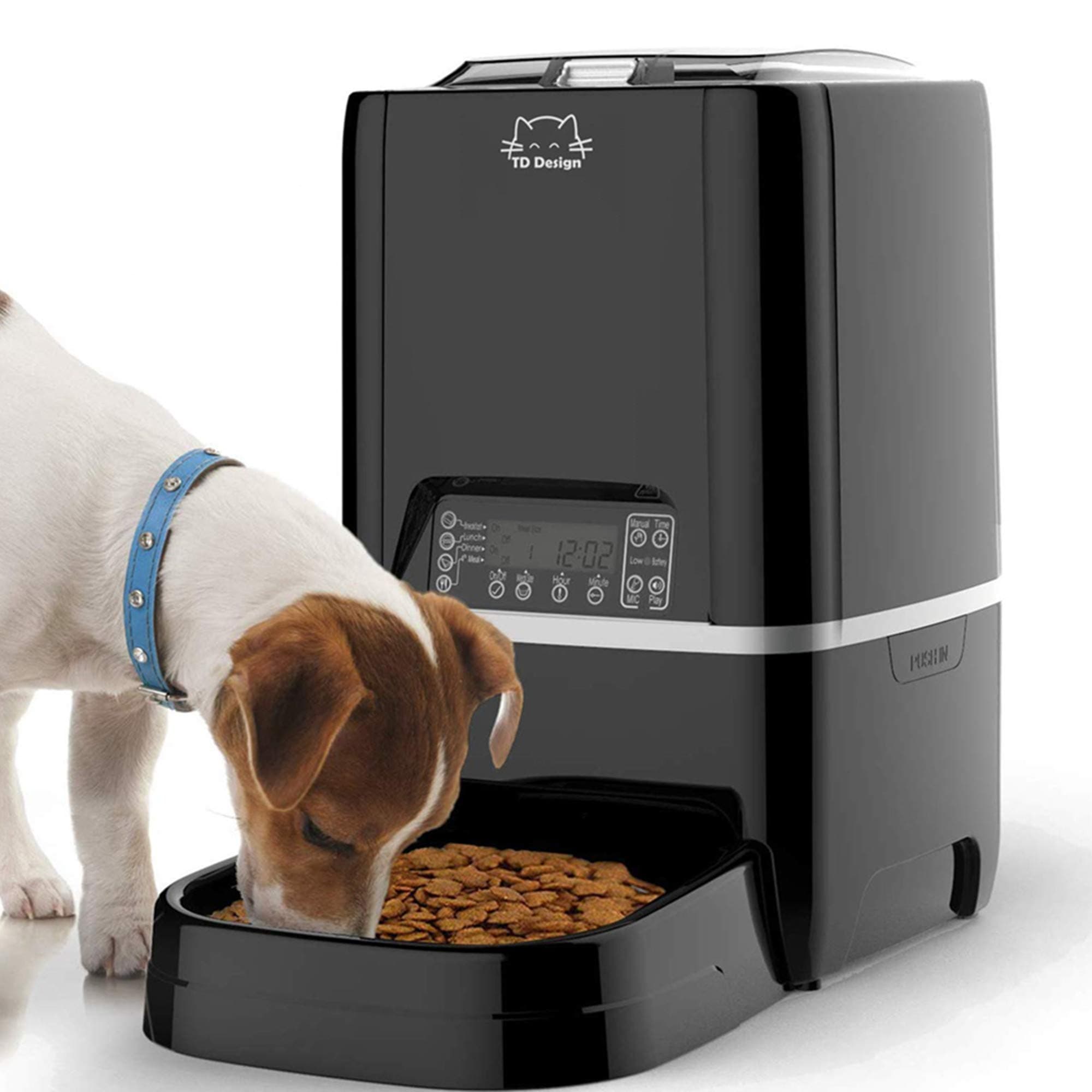 6.5L Pet Feeder,Automatic Cat Feeder Mat Set | Timed Programmable Auto Pet Dog Food Dispenser Feeder for Kitten Puppy - Portion Control Up to 4 Meals/Day,Voice Recording,Battery and Plug-in Power(BM))