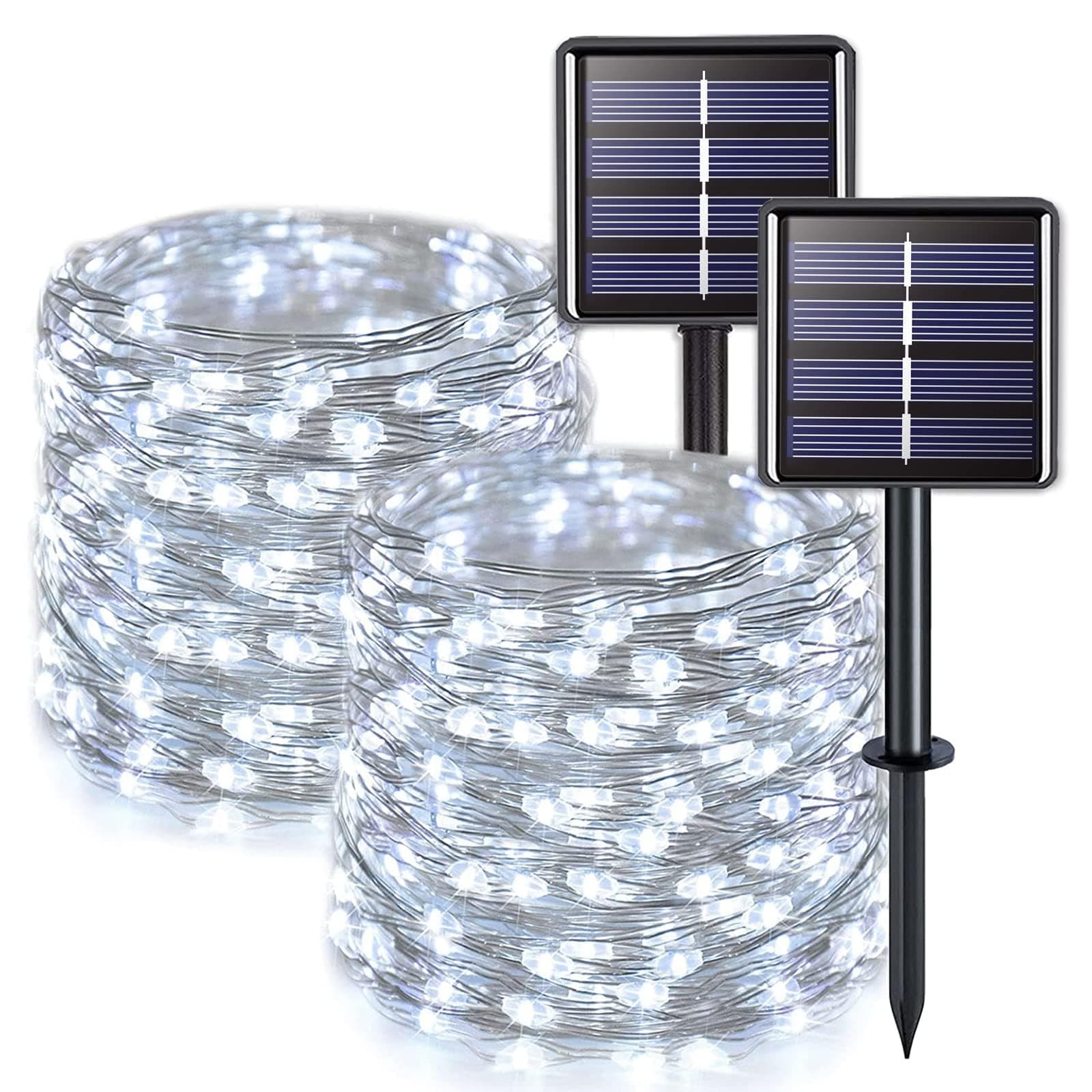 JMEXSUSS 2 Pack Solar String Lights Outdoor Waterproof, Each 33FT 100 LED Solar Fairy Lights Outdoor, 8 Modes White Christmas Light for Outside Yard Tree Patio Garden Wedding Christmas Decorations