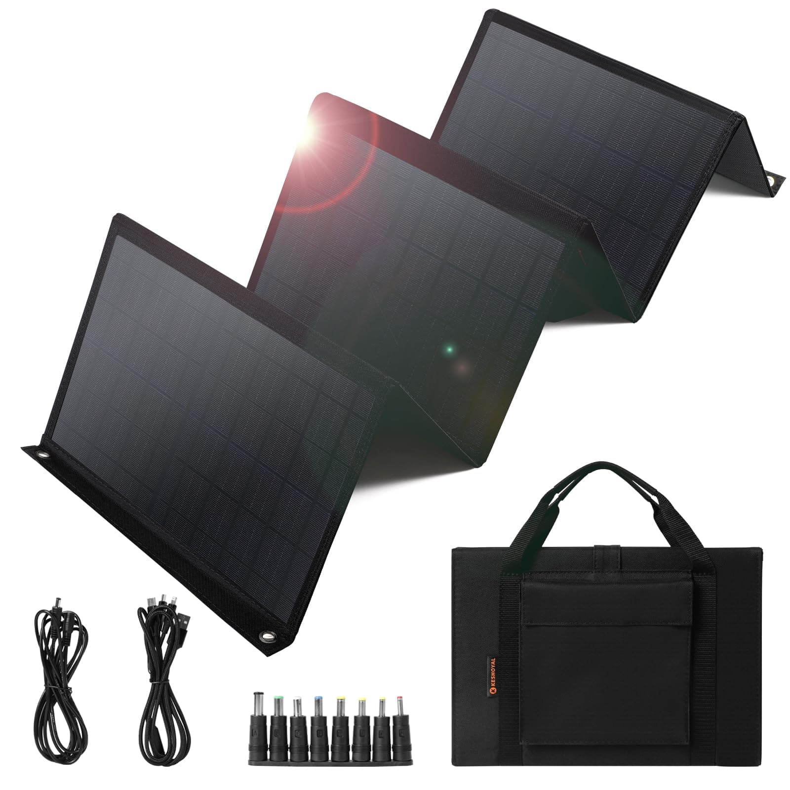 Foldable Solar Panel - Keshoyal 60W Portable Solar Panel with 5V USB and 18V DC for Camping, Cell Phones, Tablets, 5-18V Devices - Compatible with Solar Generators