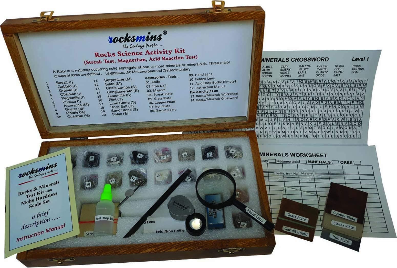 rocksmins Rocks Science Activity Kit with Testing Tools, Worksheet, Rocks Minerals Puzzle