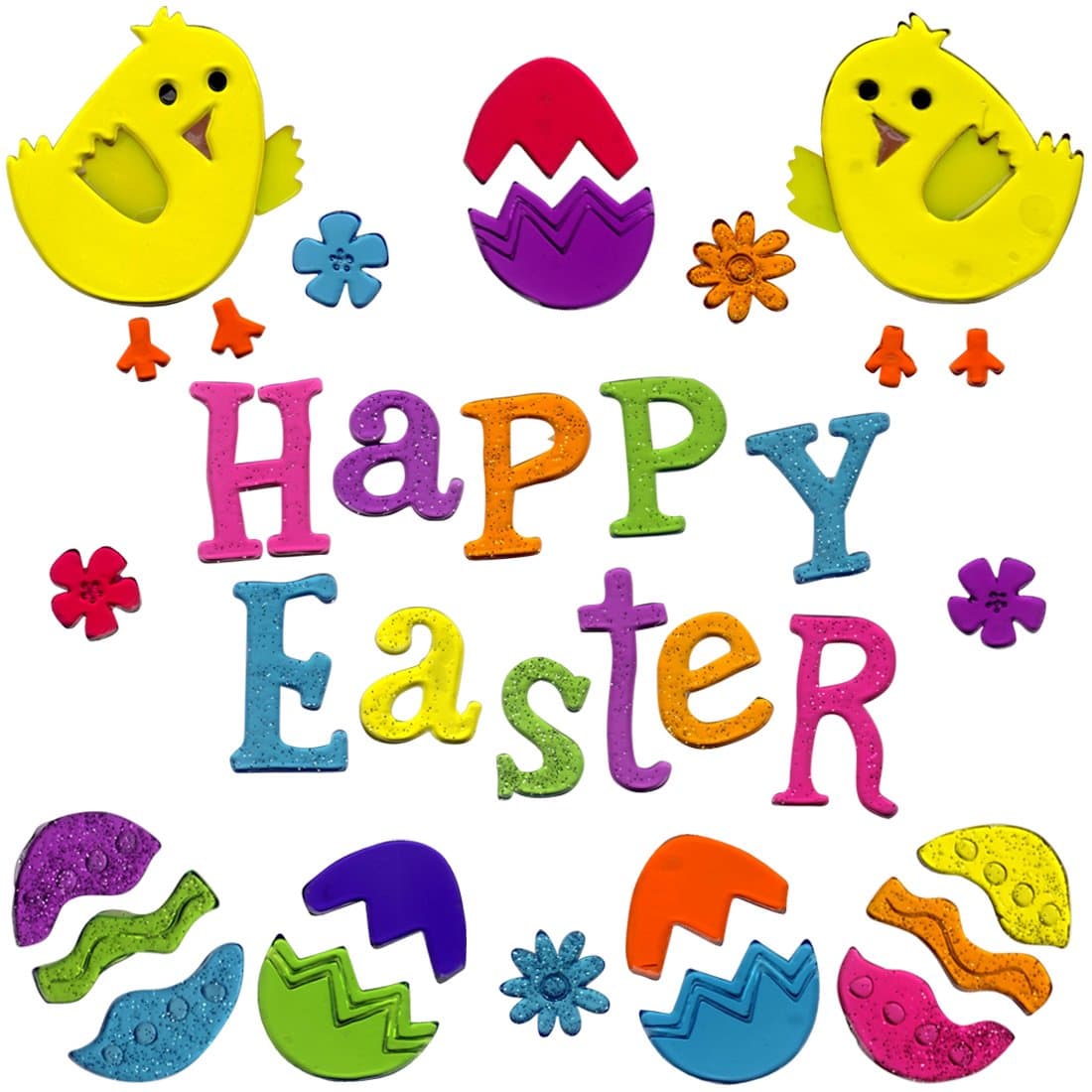 Easter Window Clings Gel Charms Stickers Decorations with Easter Eggs, Chicks and Happy Easter