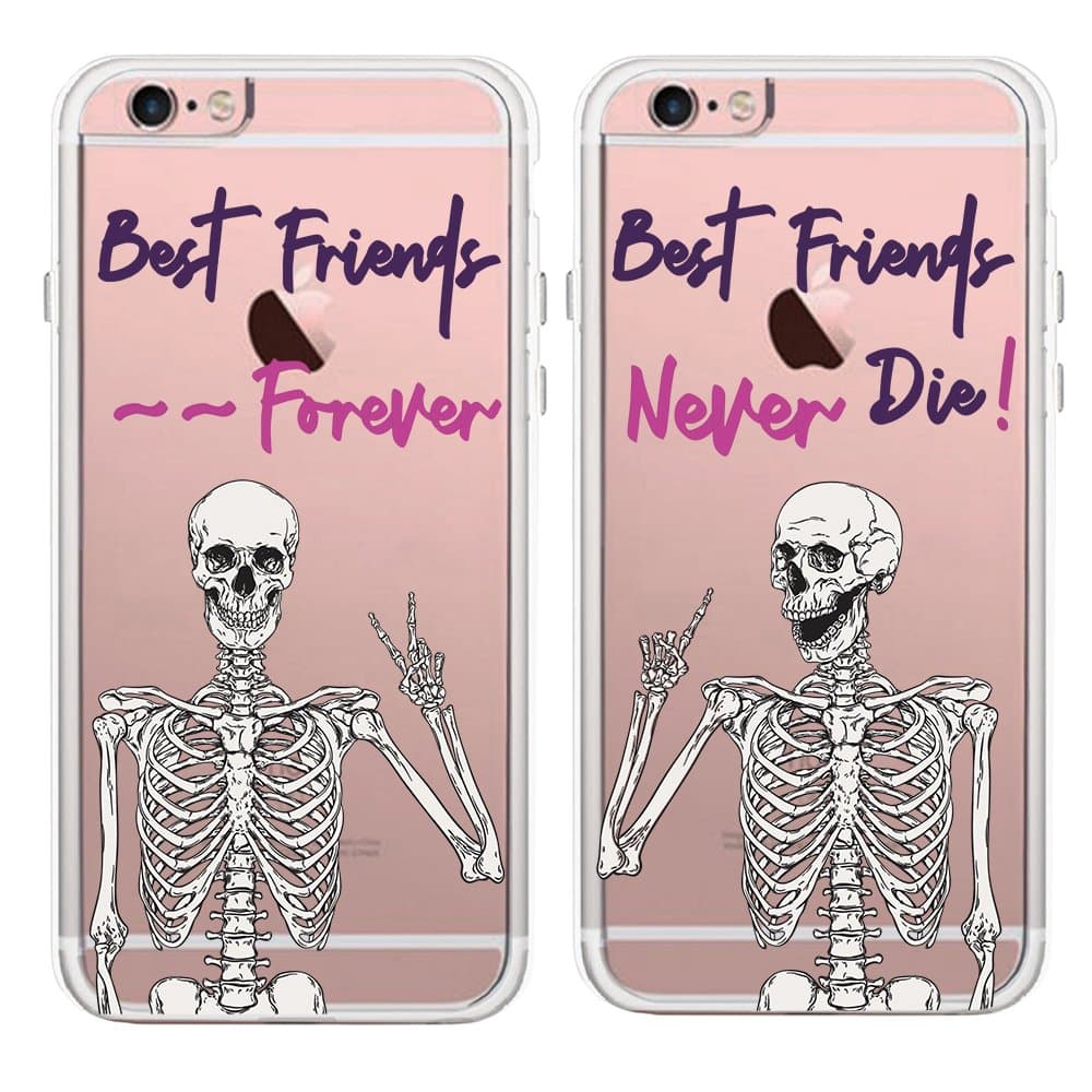 iPhone 7 Plus Case,iPhone 8 Plus Case,Best Friends Forever Couples Matching Skulls Skeletons Partners Clear Soft TPU Rubber Anti Scratch Shock Absorption Protective Cases for Apple iPhone 7/8 Plus