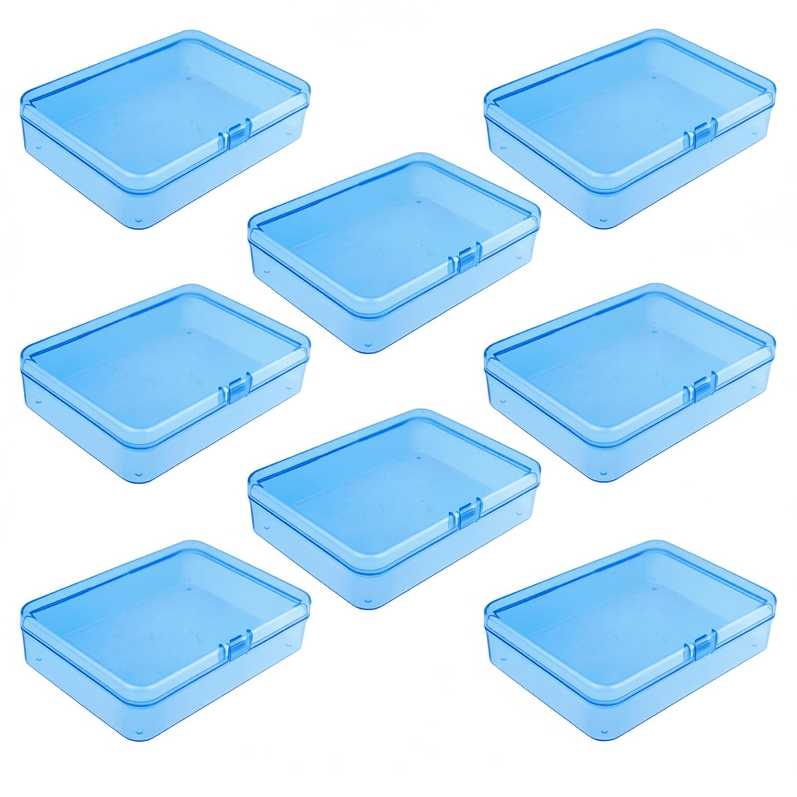 Goodma 8 Pieces Rectangular Plastic Boxes Empty Storage Organizer Containers with Hinged Lids for Small Items and Other Craft Projects (Blue, 4.5 x 3.3 x 1.1 inch)