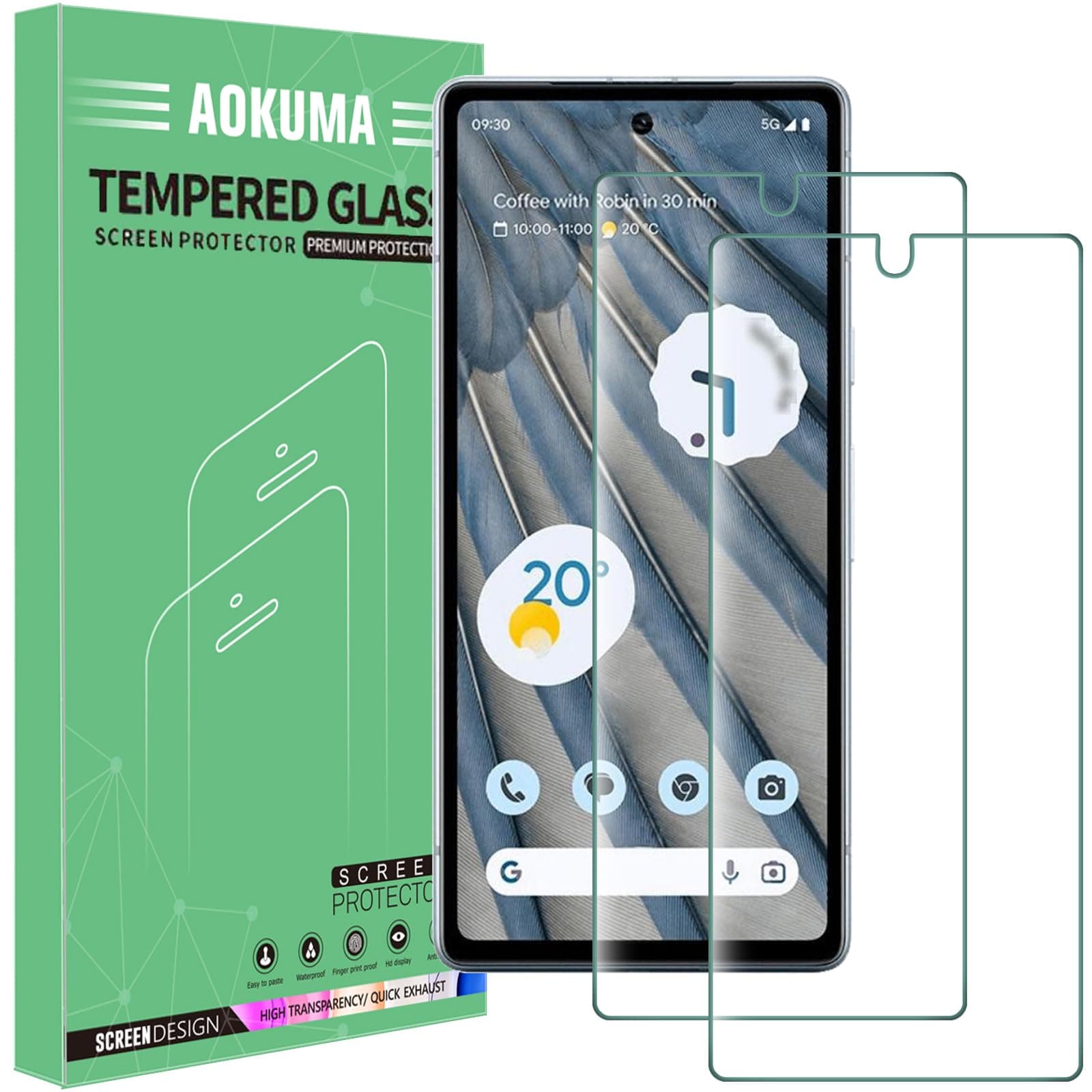 AOKUMA Tempered Glass for Google Pixel 7A, Screen Protector, [2 Pack] Premium Quality Guard Film, Case Friendly, Shatterproof, Shockproof, Scratchproof oilproof