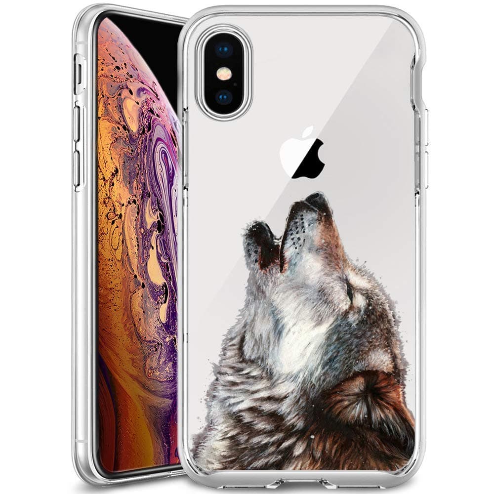 Clear Phone Case Compatible iPhone Xs Max Customized Howling Wolf Design by MERVELLE TPU Clear Shock-Proof Protective Case [Ultra Slim, Anti-Slippery]