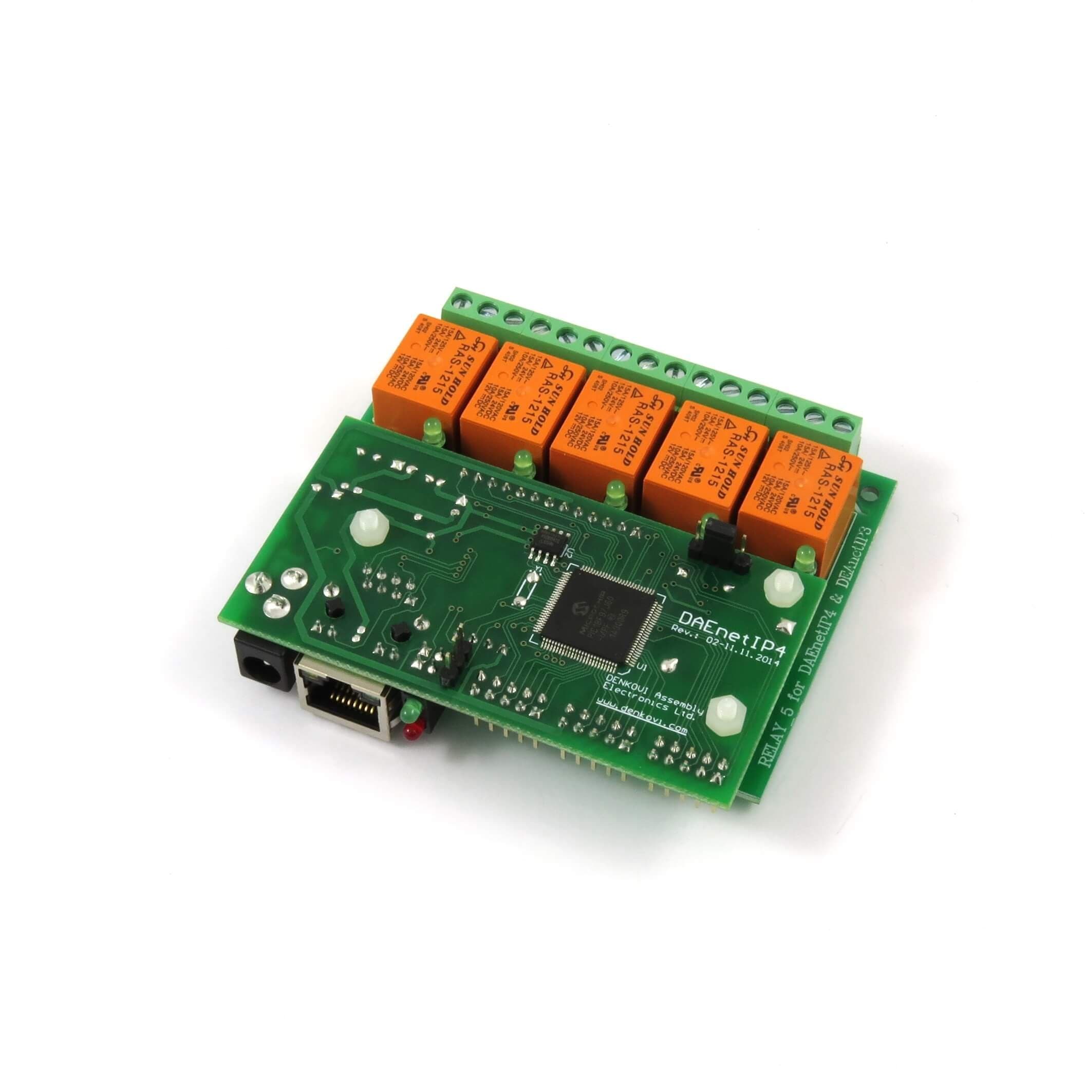 Web Controlled I/O ADC 5 Relay Output Board: IP, MAC, PING, Java, LABVIEW, Real Time Clock, 24VDC