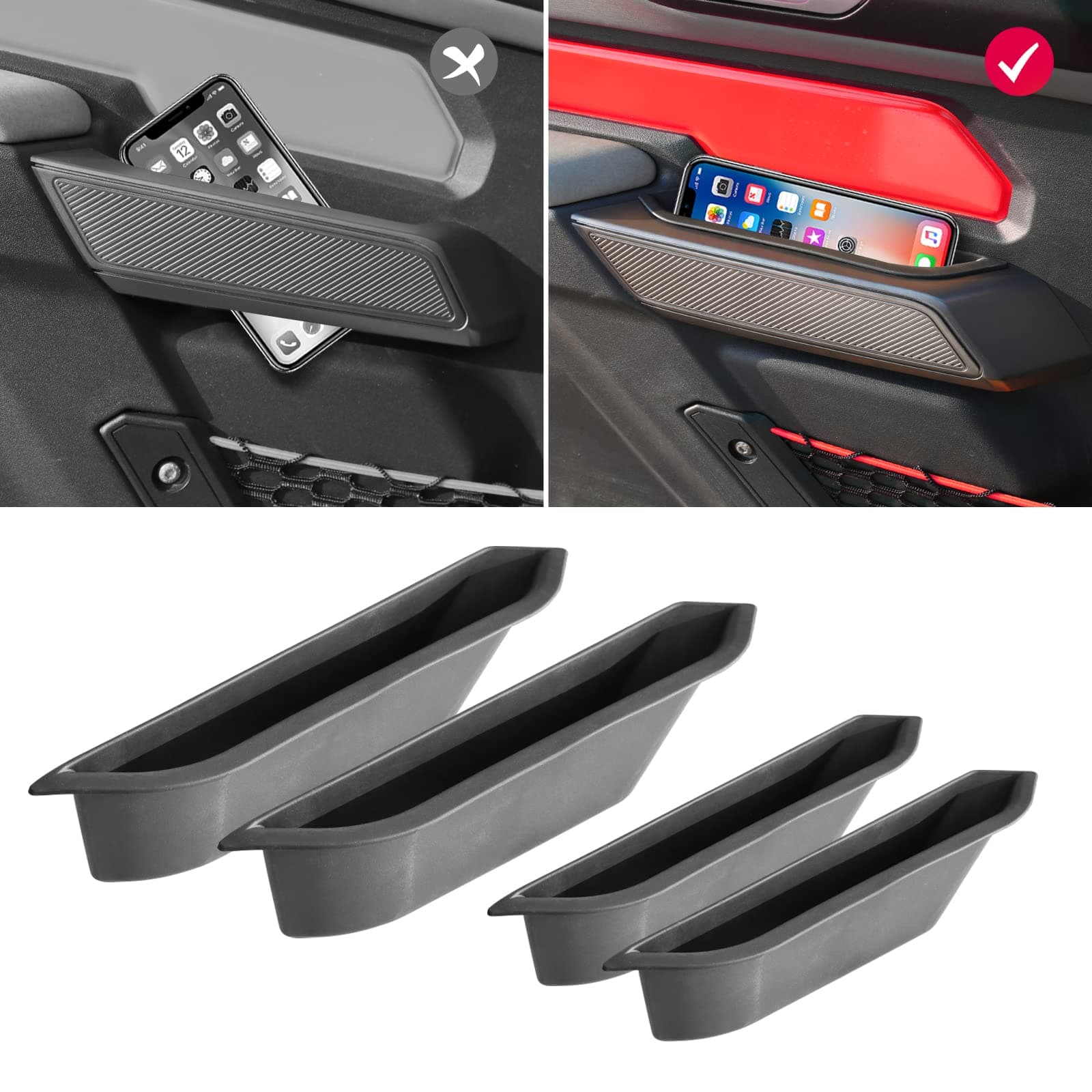 Mabett Door Handle Storage Organizer Compatible with Ford Bronco 2026,2021-2025, Inner Insert Tray Box for Bronco Accessories 4-Door, Grab Create Car Storage Space by Handle Pocket 4PCS