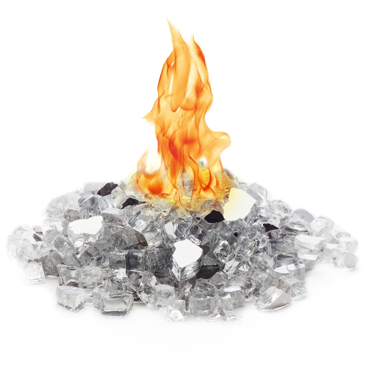 | Silver Reflective Fire Pit Glass | 25 Pound Bag | Medium 1/2 Inch Glass Size | Perfect for Any Natural Gas or Propane Outdoor Fire Pit