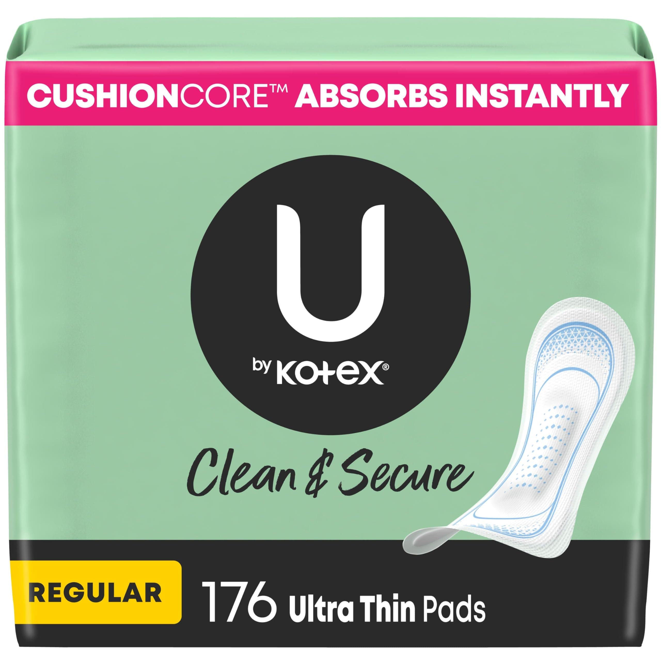 Security Ultra Thin Feminine Pads, Regular Absorbency, Unscented, 176 Count (4 Packs of 44) (Packaging May Vary)