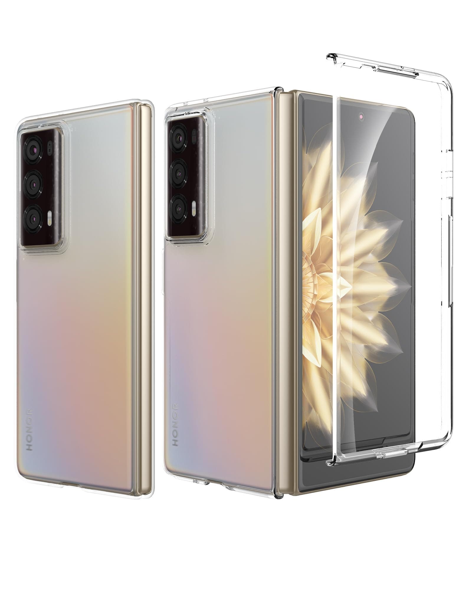 Foluu Honor Magic V2 Clear Case with Built in Front Screen Protector, Anti-Scratch Hard PC Back Shockproof Protective Case for Honor Magic V2 2024