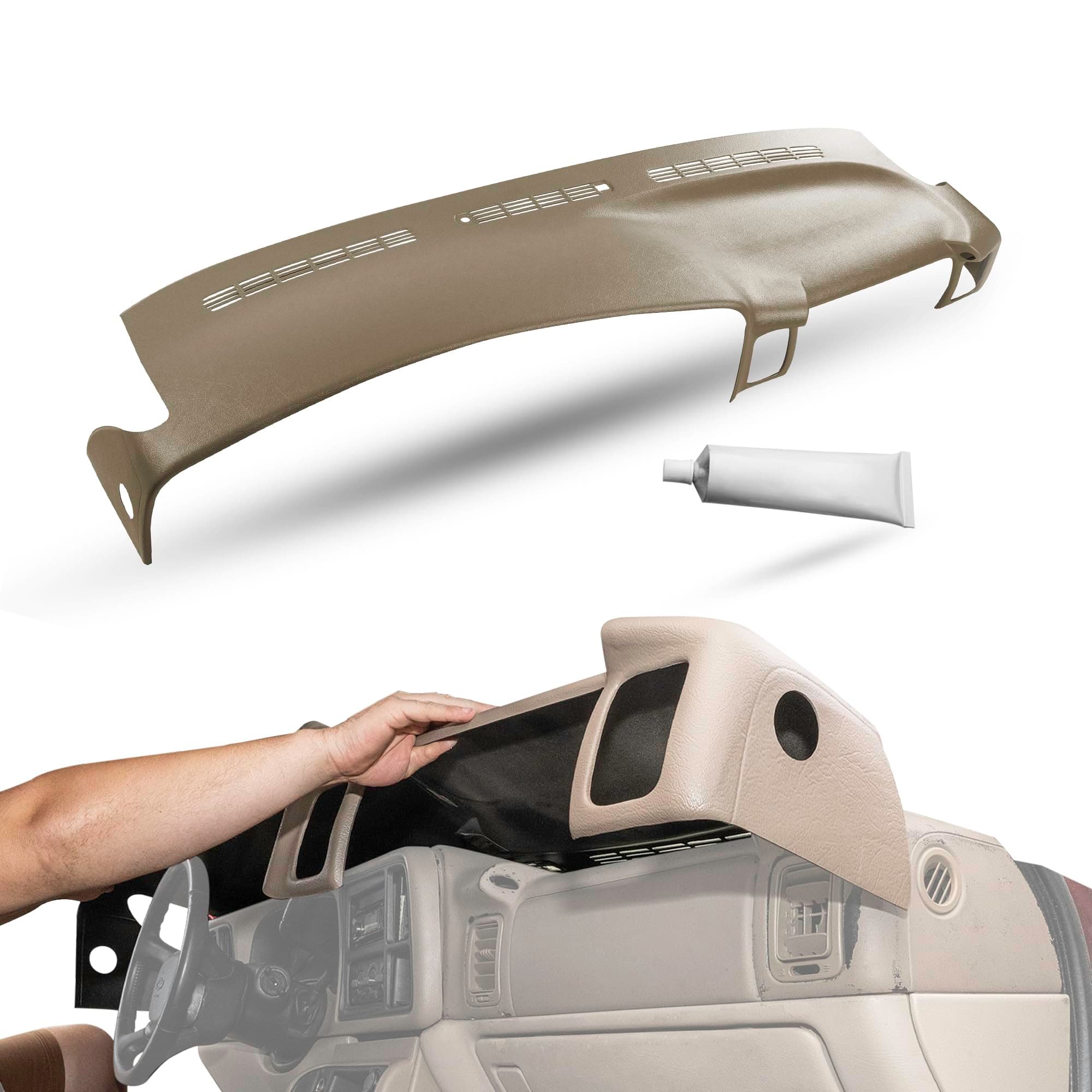 DashSkin Molded Dash Cover Cap (NOT A Replacement Part) Compatible with 2000-2006 Tahoe Suburban Yukon Avalanche & 99-06 Silverado Sierra in Oak (Saddle Tan) - Made in The USA